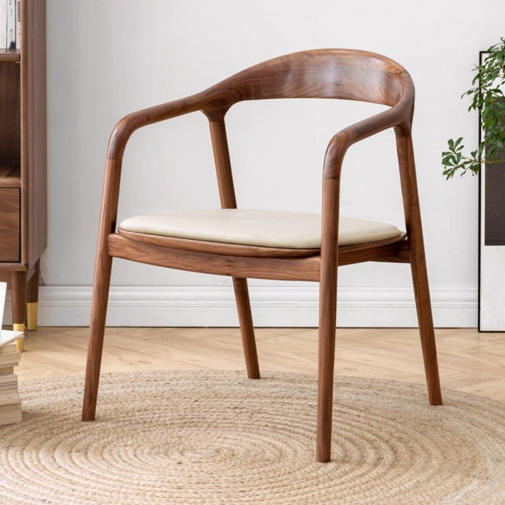 Premium Black Walnut & Ash Solid Wood Dining Chair with Genuine Cowhide Upholstery and Horn Accents - Elegant Farmhouse Style Seating for Dining Room, Kitchen, or Office