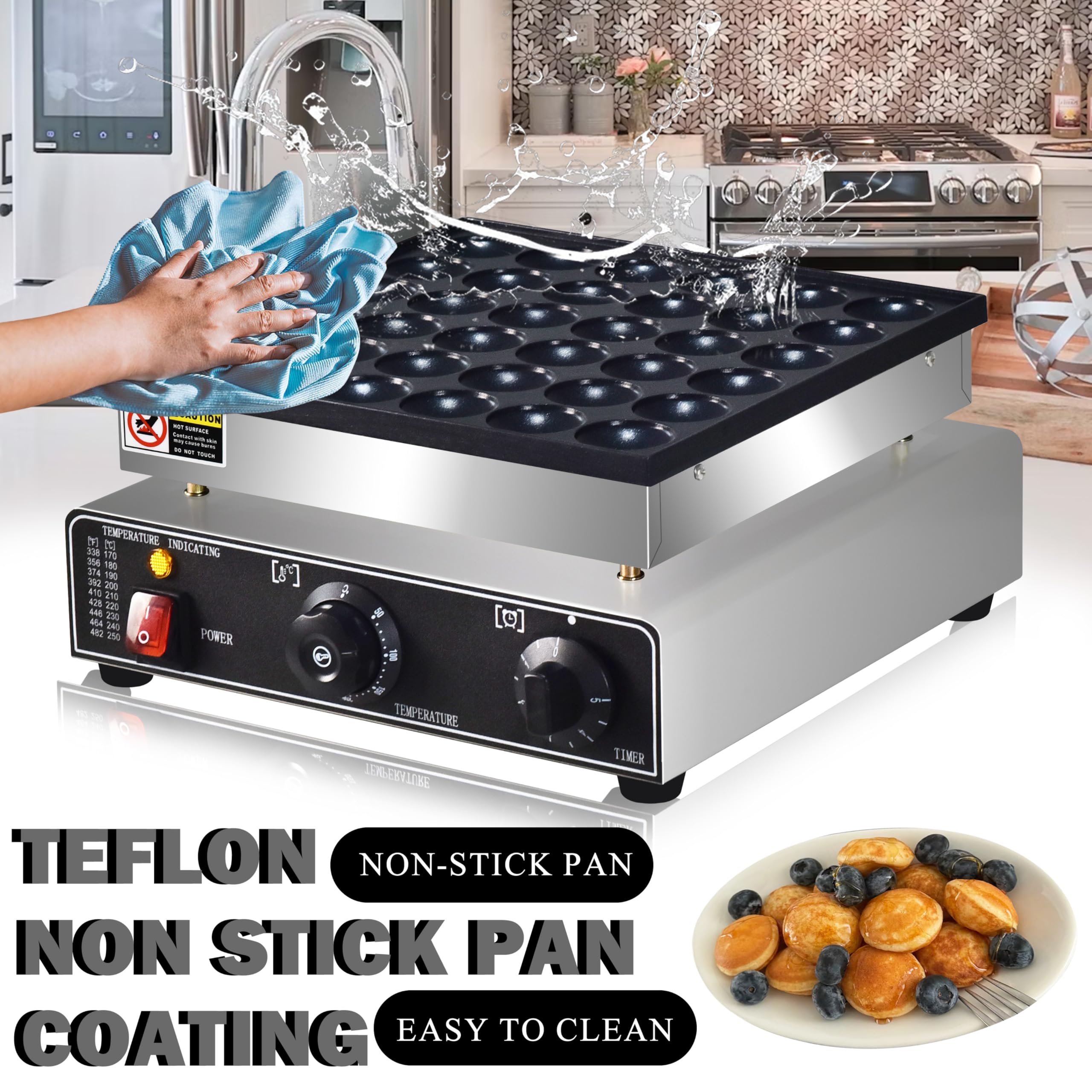 110V Commercial Mini Dutch Pancake Maker - 36PCS Nonstick Dorayaki & Poffertjes Grill Machine, Stainless Steel Breakfast Baker for Restaurants, Cafes - Perfect for Dutch Pancakes, Japanese Dorayaki, Sweet Snacks & Desserts