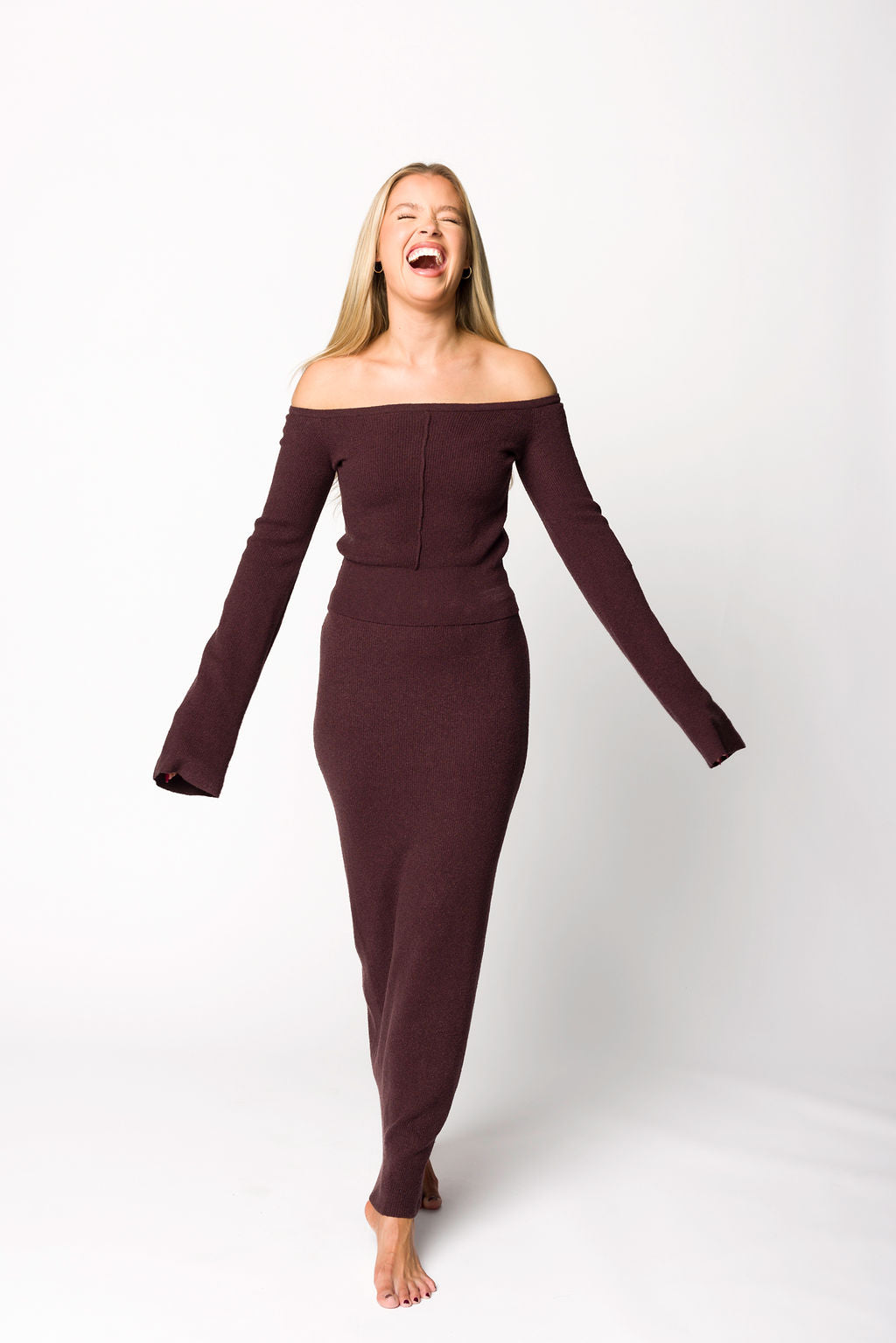 Bella Women's Two Piece Sweater Set - Cabernet Red Knit Cardigan & Top Outfit for Fall & Winter Fashion | Cozy Casual Wear for Work, Dates & Holiday Gatherings