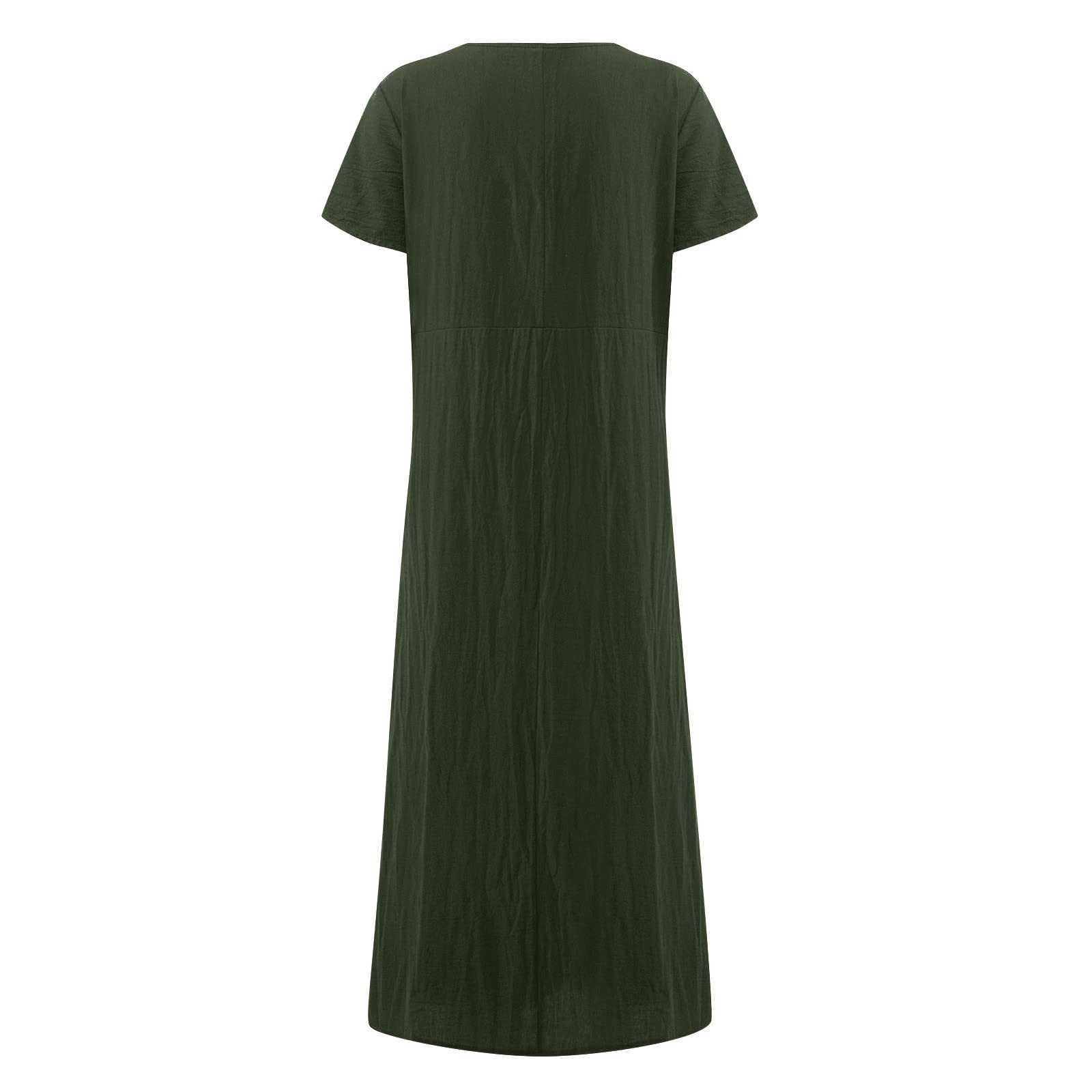 Women's Summer Dress - Short Sleeve Loose Fit Cotton Linen Dress with Pockets, Casual Round Neck Sundress | Perfect for Beach Vacation, Brunch Dates & Summer Outings