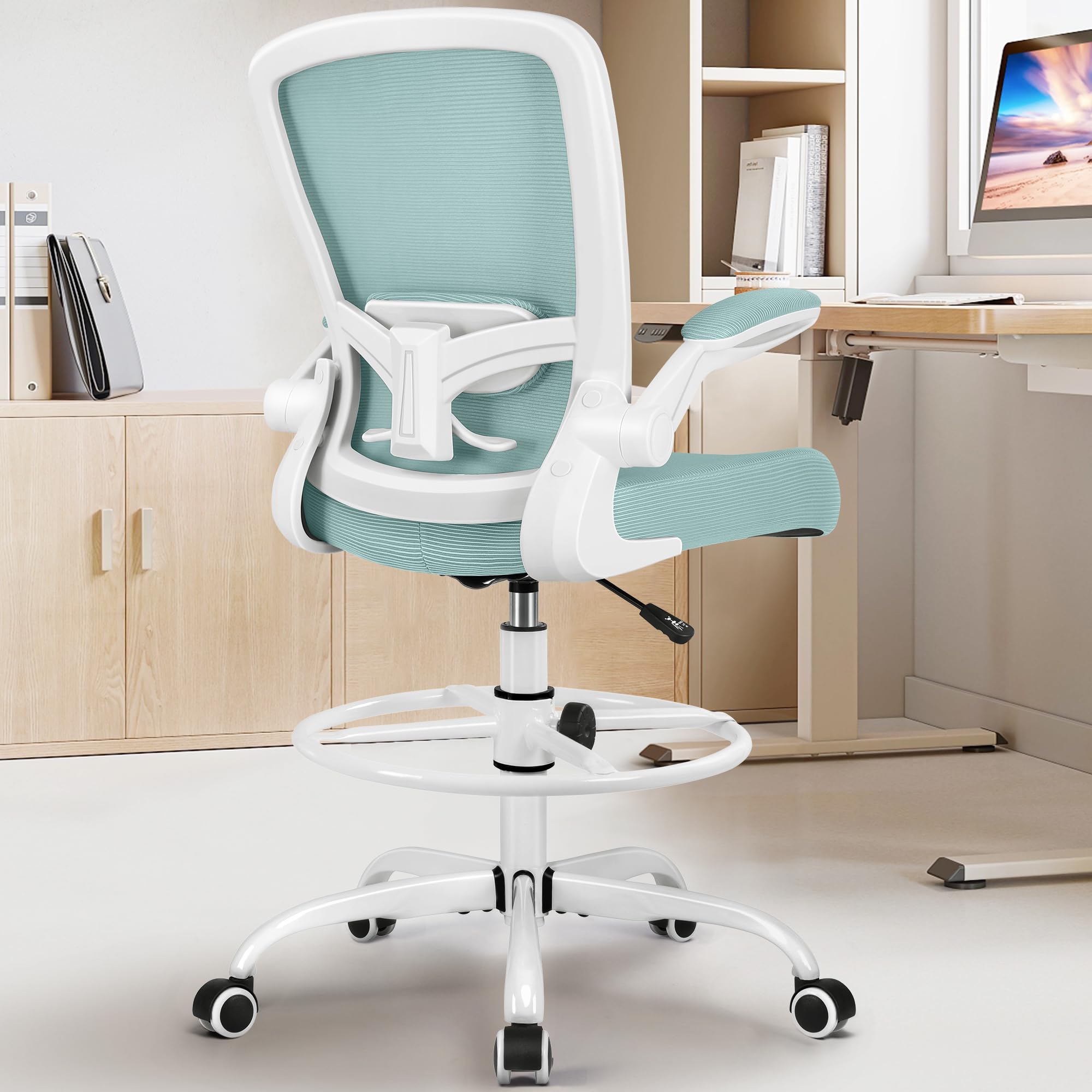 FelixKing Ergonomic Drafting Chair - Adjustable Height Mesh Office Chair with Lumbar Support, Flip-Up Armrests & Footrest - Comfortable High Back Computer Chair for Home Office, Architects & Designers (Perfect for Long Work Sessions & Creative Workspaces)