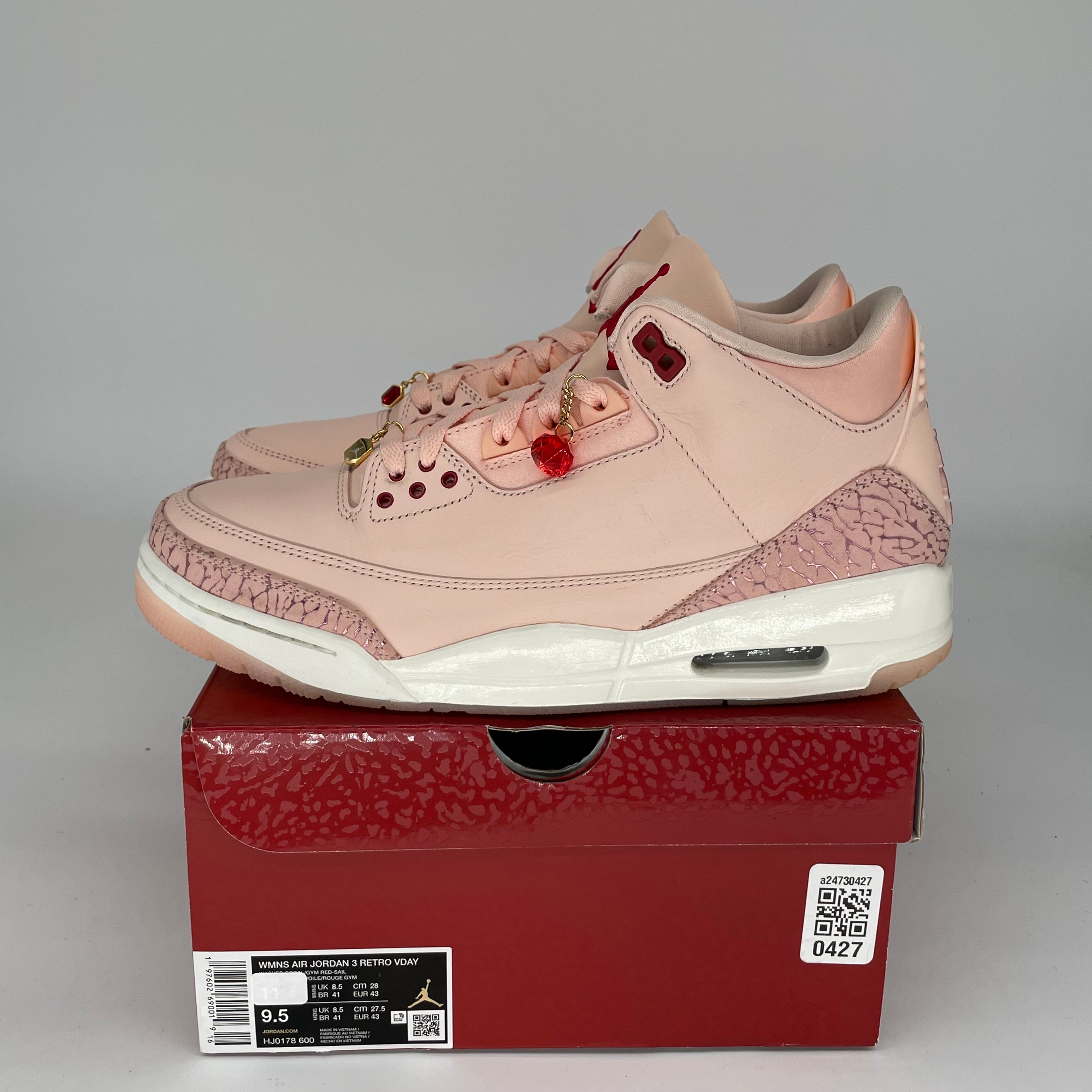AIR JORDAN 3 VALENTINES DAY SNEAKERS - LIMITED EDITION WOMEN'S SHOES SIZE 9.5/11W (STYLE HJ0178-600) - Perfect for Valentine's Gifts, Date Nights & Special Occasions