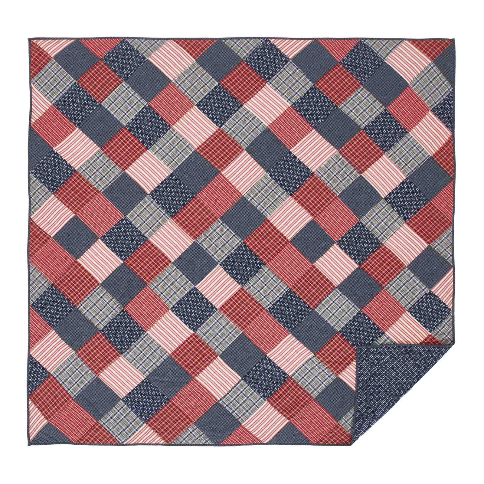 Primitive Country Americana Revere Red White Blue Patriotic Quilted Bedding Set - 5 Piece Queen Size Quilt Set for Farmhouse & Rustic Home Decor | Perfect for Guest Rooms, Master Bedrooms & Cozy Cabin Retreats