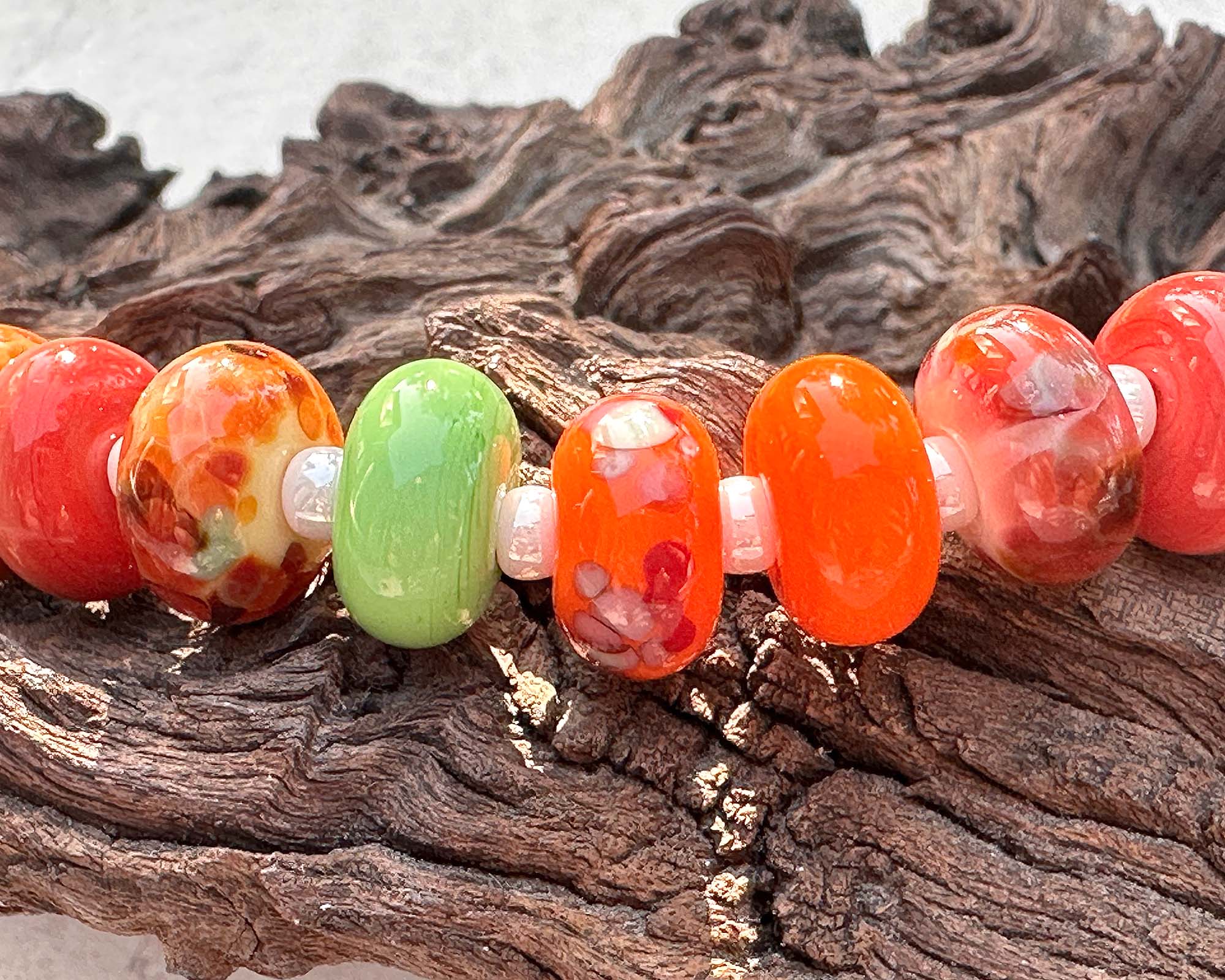 13 Salsa Orange Mix Lampwork Glass Beads for Jewelry Making - DIY Bracelets, Necklaces & Earrings - Handmade Artisan Beads for Crafting
