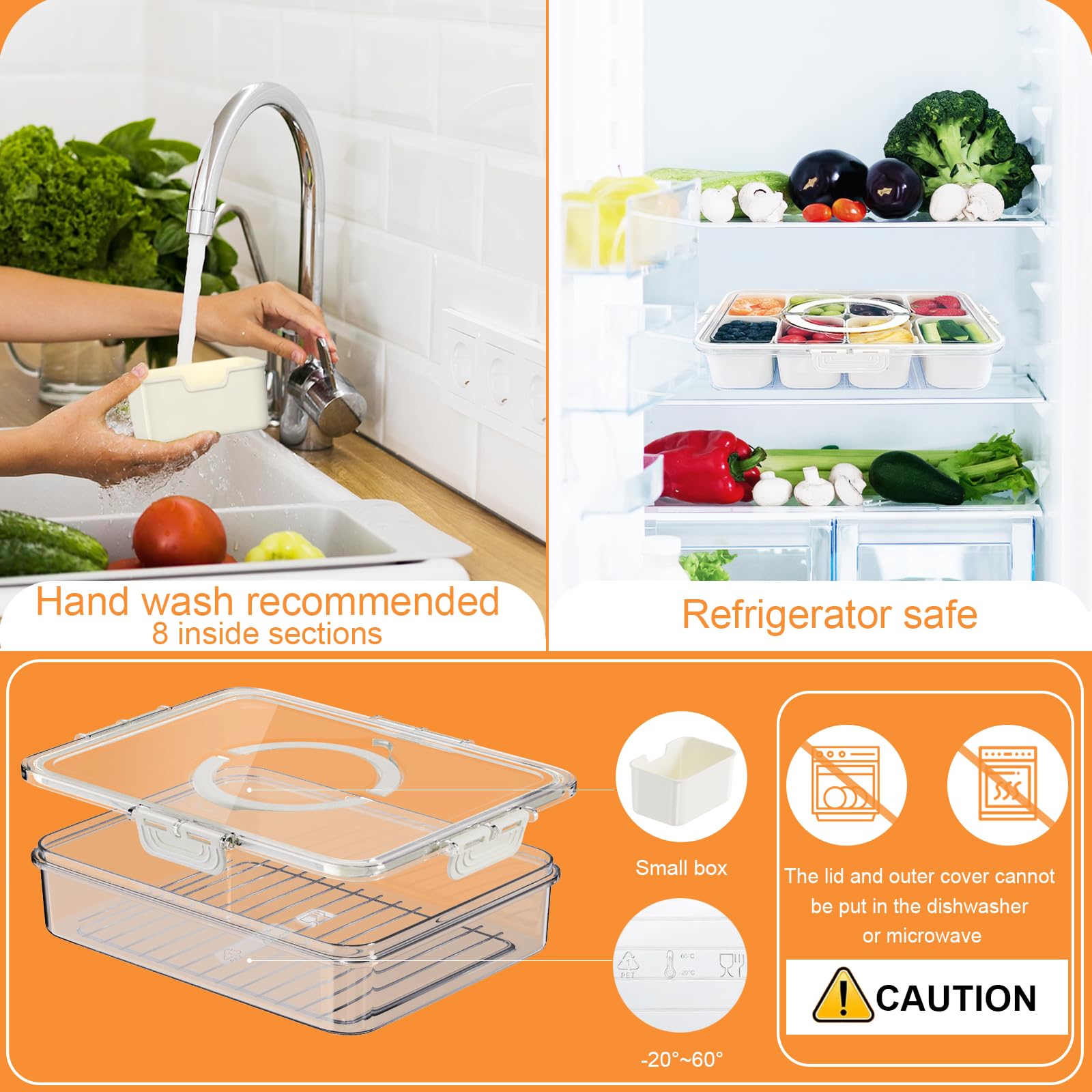 2-Pack Snackle Box with Lid - Divided Snack Organizer for Candy, Fruits, Nuts, Spices & Vegetables - Perfect for Parties, Picnics, Travel & Office Lunch - BPA-Free Plastic Serving Tray for Kids & Adults