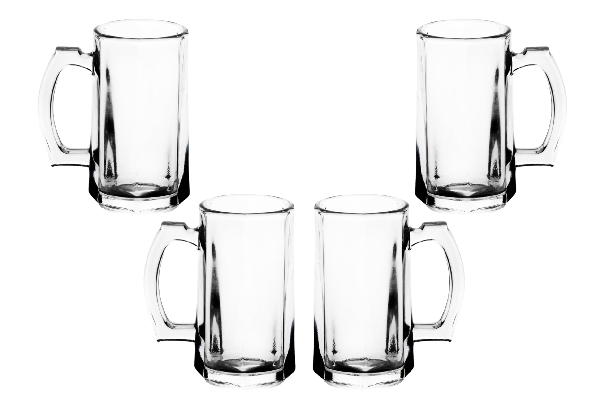 Premium 14oz Beer Glasses Set of 4 - Clear Glass Mugs with Handles for American Ales, Scottish Ales & Root Beer - Durable Barware for Home Bars, Pubs & Beer Tasting Parties