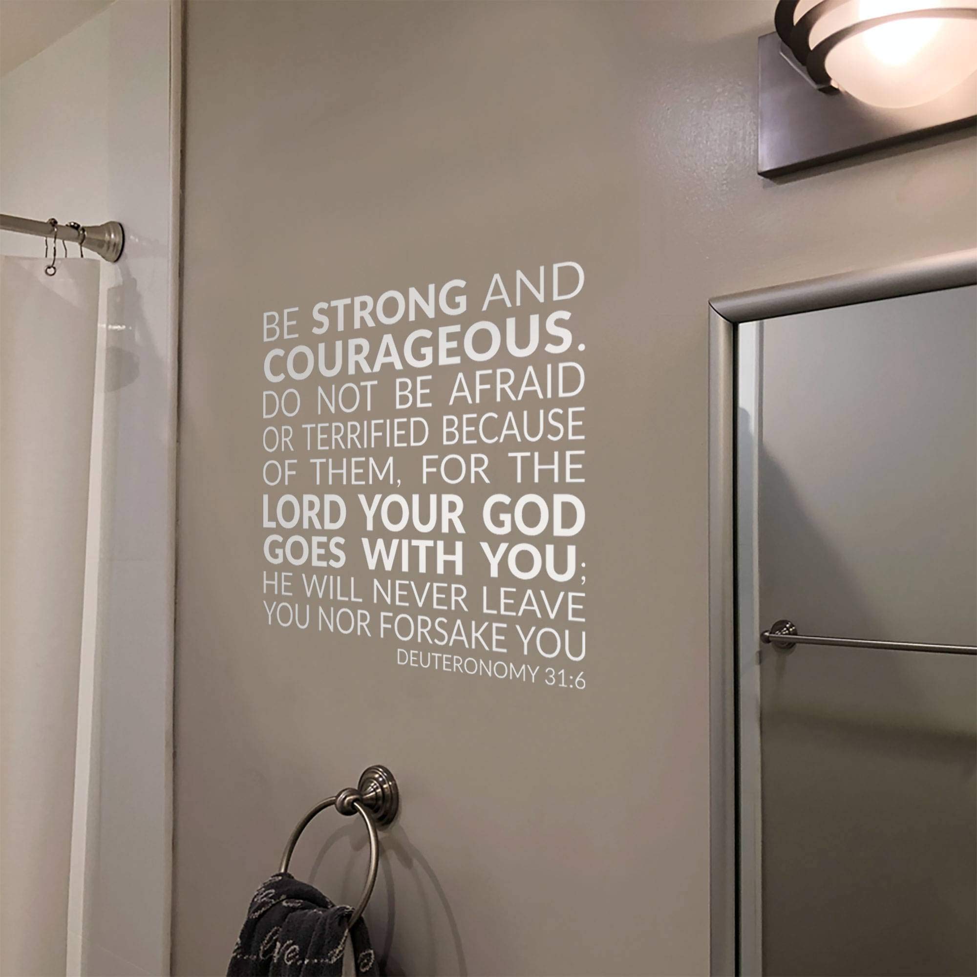 Deuteronomy 31:6 Bible Verse Wall Decal - 'Be Strong and Courageous' Scripture Wall Art, Removable Religious Home Decor for Living Room, Bedroom & Office