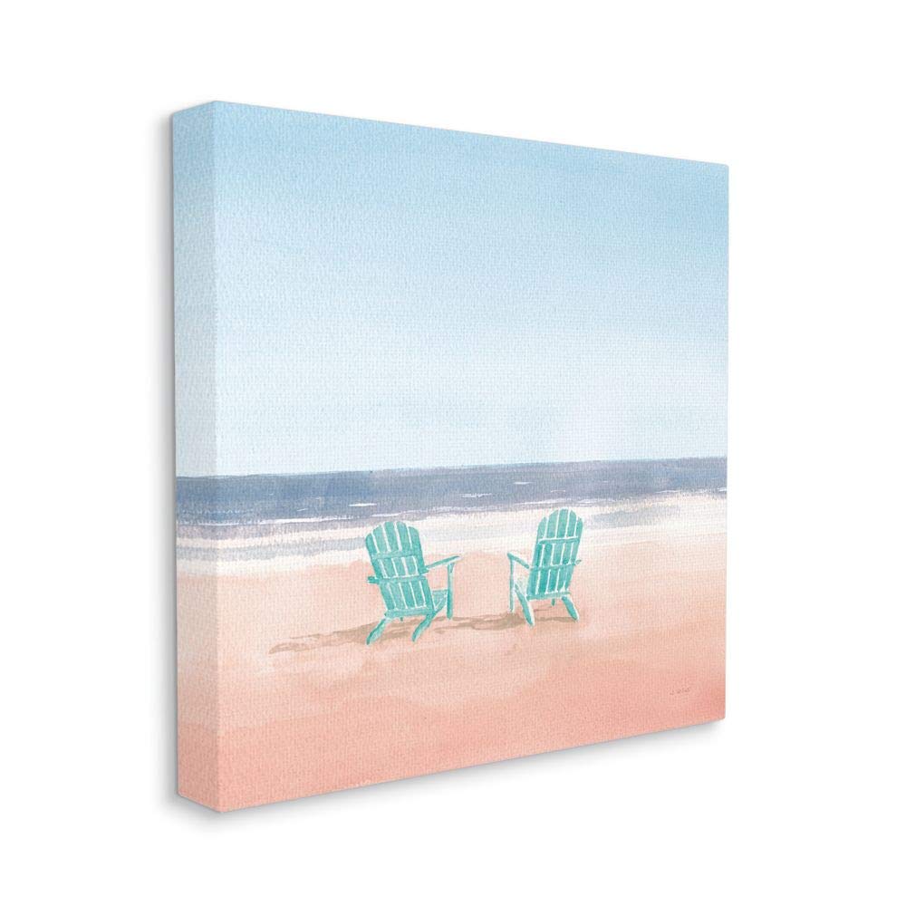 Stupell Industries Turquoise Chairs on Pastel Watercolor Beach Canvas Wall Art - 17x17 Inch Multi-Color Framed Painting for Living Room, Bedroom & Office Decor