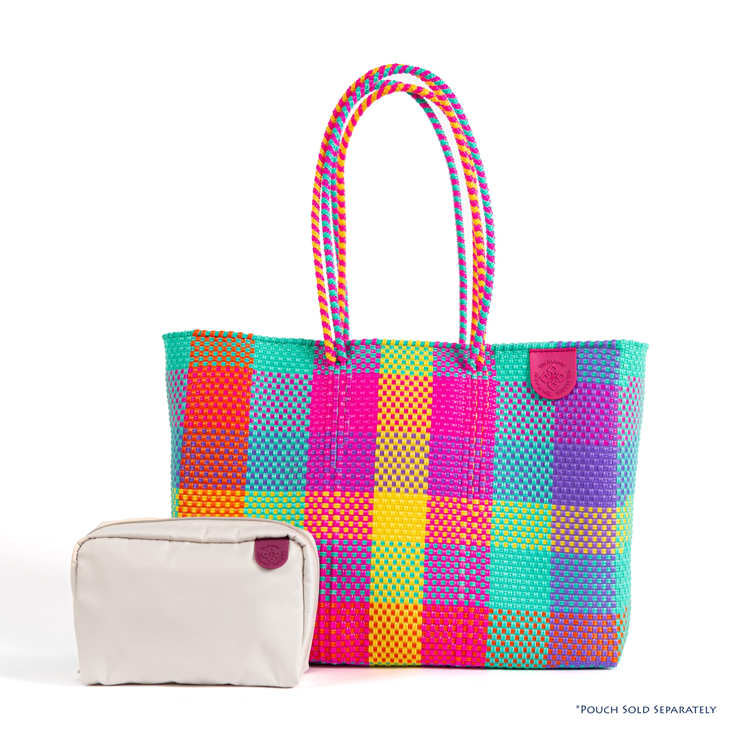 Fiesta Super Tote - Handwoven Mexican Plastic Beach Bag | Water-Resistant Summer Tote in Vibrant Colors | Perfect for Pool Parties, Beach Vacations & Shopping Trips