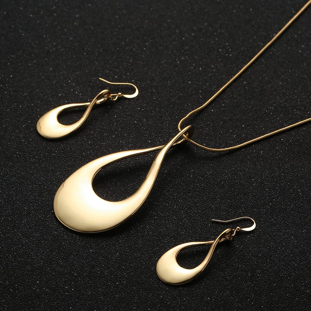 Madison Tyler Gold Plated Jewelry Set for Women | Sterling Silver Teardrop Pendant Necklace with Snake Chain | Fashionable Dangle Earrings | Trendy Layered Necklace Set | Perfect for Date Night, Office Wear & Special Occasions