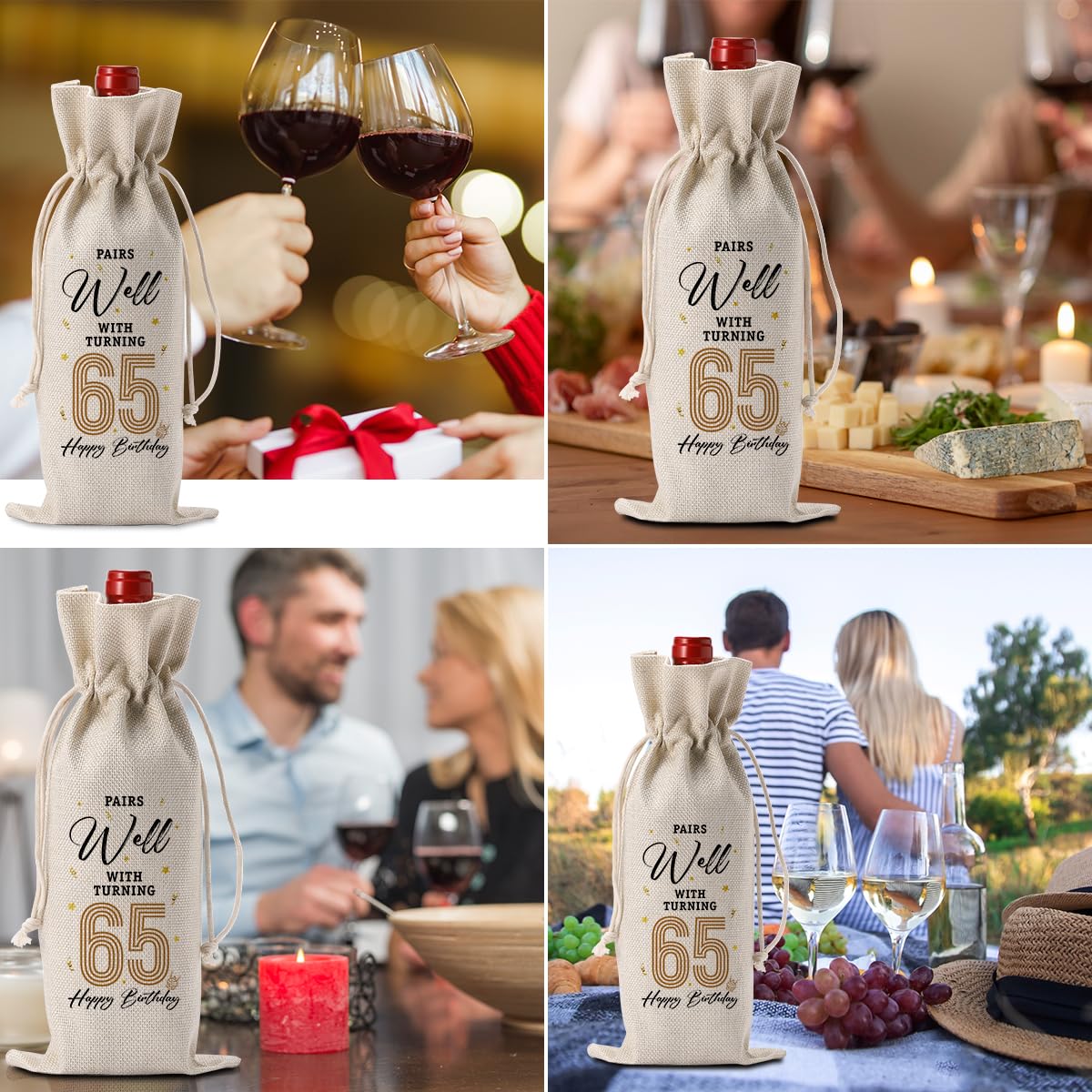 65th Birthday Gifts for Women & Men - Elegant 65 Year Old Birthday Present Ideas with Wine Gift Bag - Perfect for Grandparents Anniversary & Turning 65 Celebrations - Great for Retirement Parties, Milestone Birthdays & Special Occasions