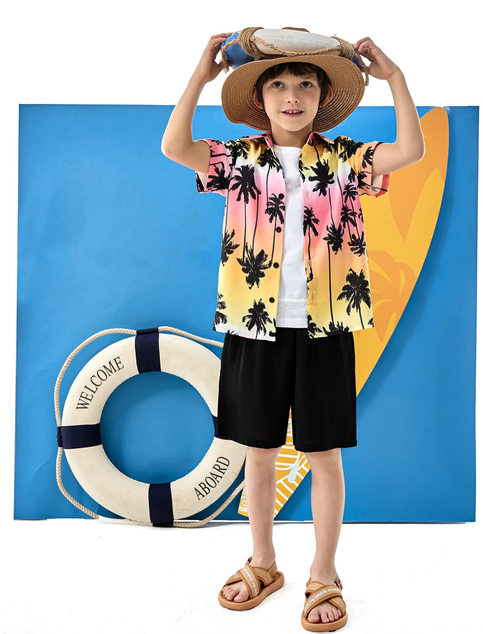 Arshiner Boys 2-Piece Hawaiian Outfit - Short Sleeve Button Down Shirt & Matching Shorts Set for Summer Beach Vacation (Ages 4-12) | Perfect for Pool Parties, Tropical Getaways & Family Photos