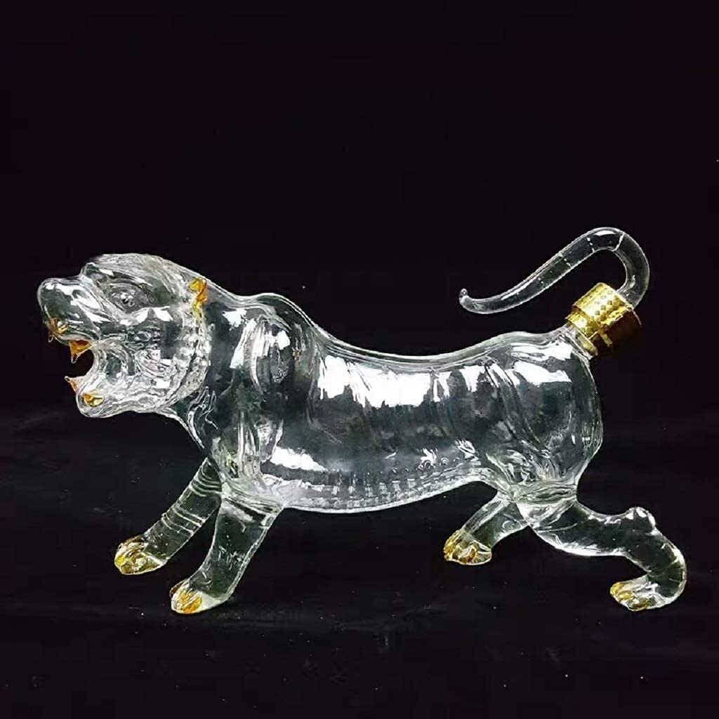 12 Chinese Zodiac Whiskey Decanter Set - Hand-Blown Glass Wine Decanter with 1000ml Capacity (Tiger Design) - Perfect for Home Bar, Gift Giving & Whiskey Tasting Events