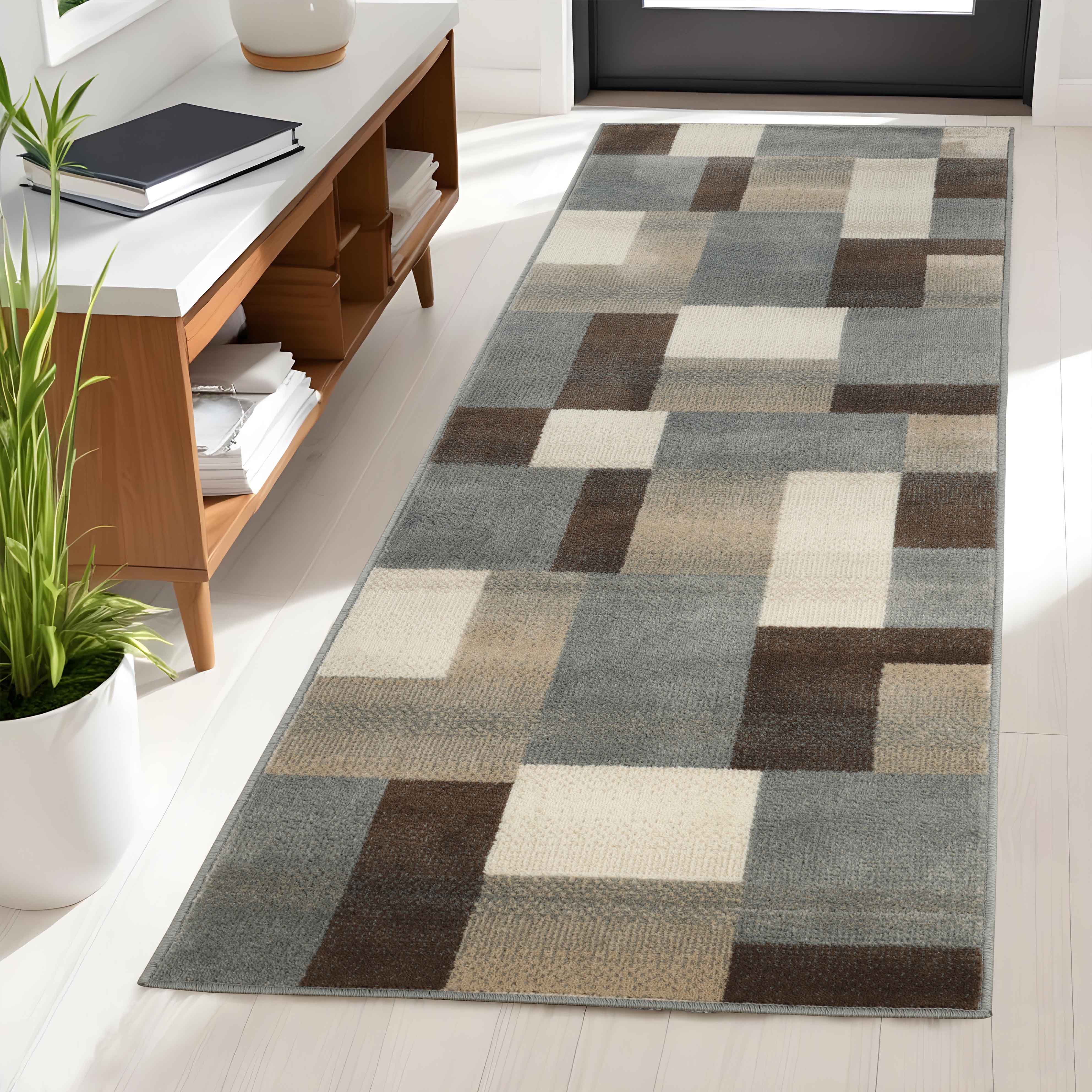 Clifton Modern Geometric Patchwork Area Rug or Runner Rug - Stylish Home Decor for Living Room, Bedroom & Office - Soft & Durable Floor Covering