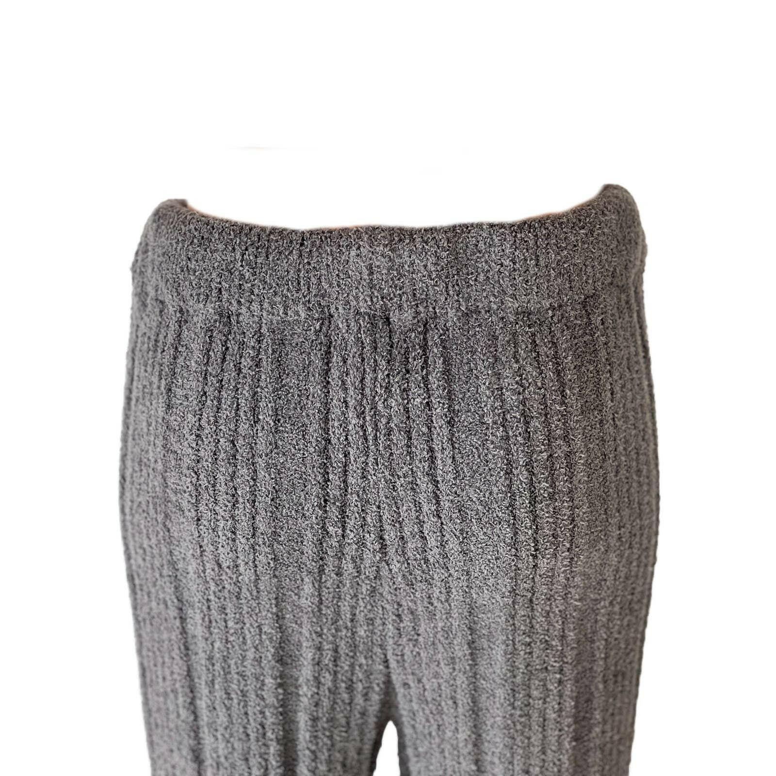 Luxury Solid Gray Ribbed Knit Pants for Women - Soft Comfortable Lounge Pants for Home, Yoga, and Relaxation