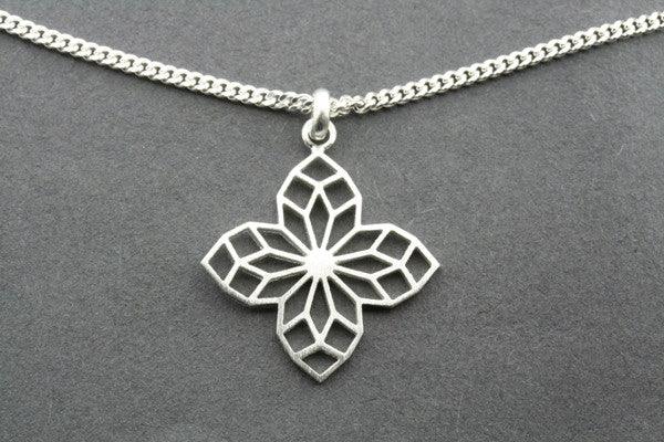 4 Petal Mandala Pendant Necklace - 55cm Link Chain for Women - Boho Yoga Meditation Jewelry - Spiritual Gift for Her