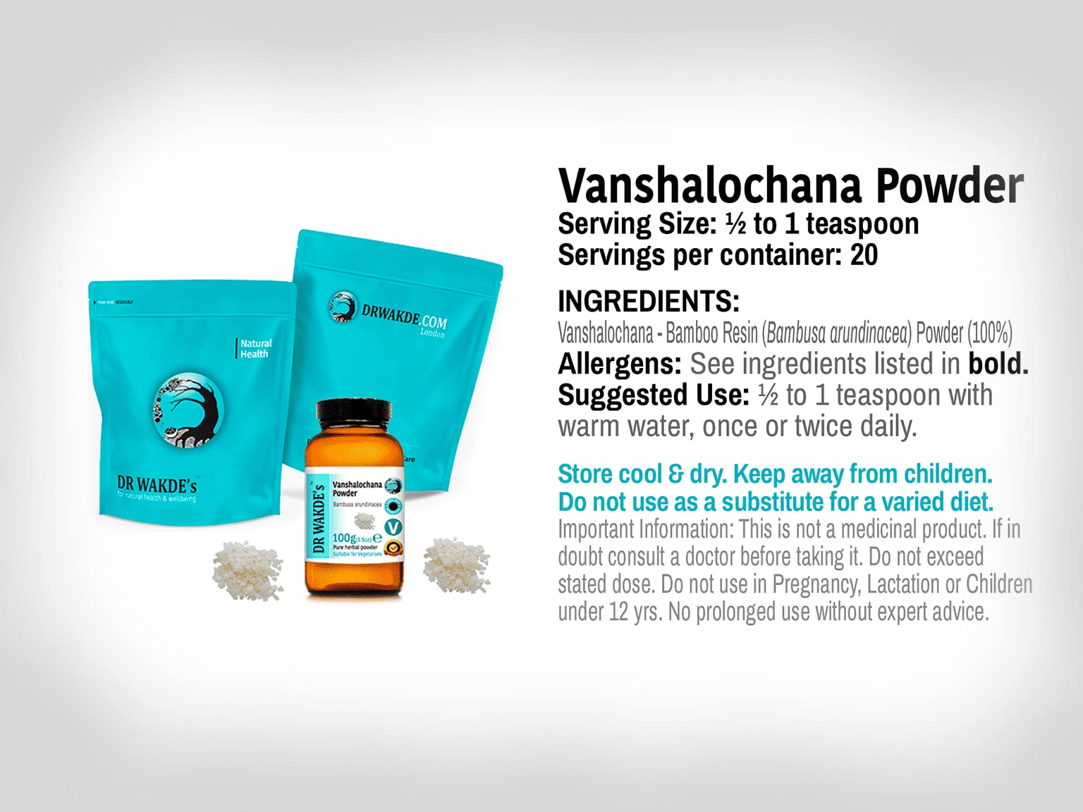 DR WAKDE'S Vanshalochana Powder (Bambusa arundinacea) - 500g (1.1lb) | 100% Pure Natural Bamboo Powder | Raw Dried Fine Powder | Vegan & Premium Grade | No Additives | Perfect for Herbal Remedies, Aromatherapy & Natural Skincare