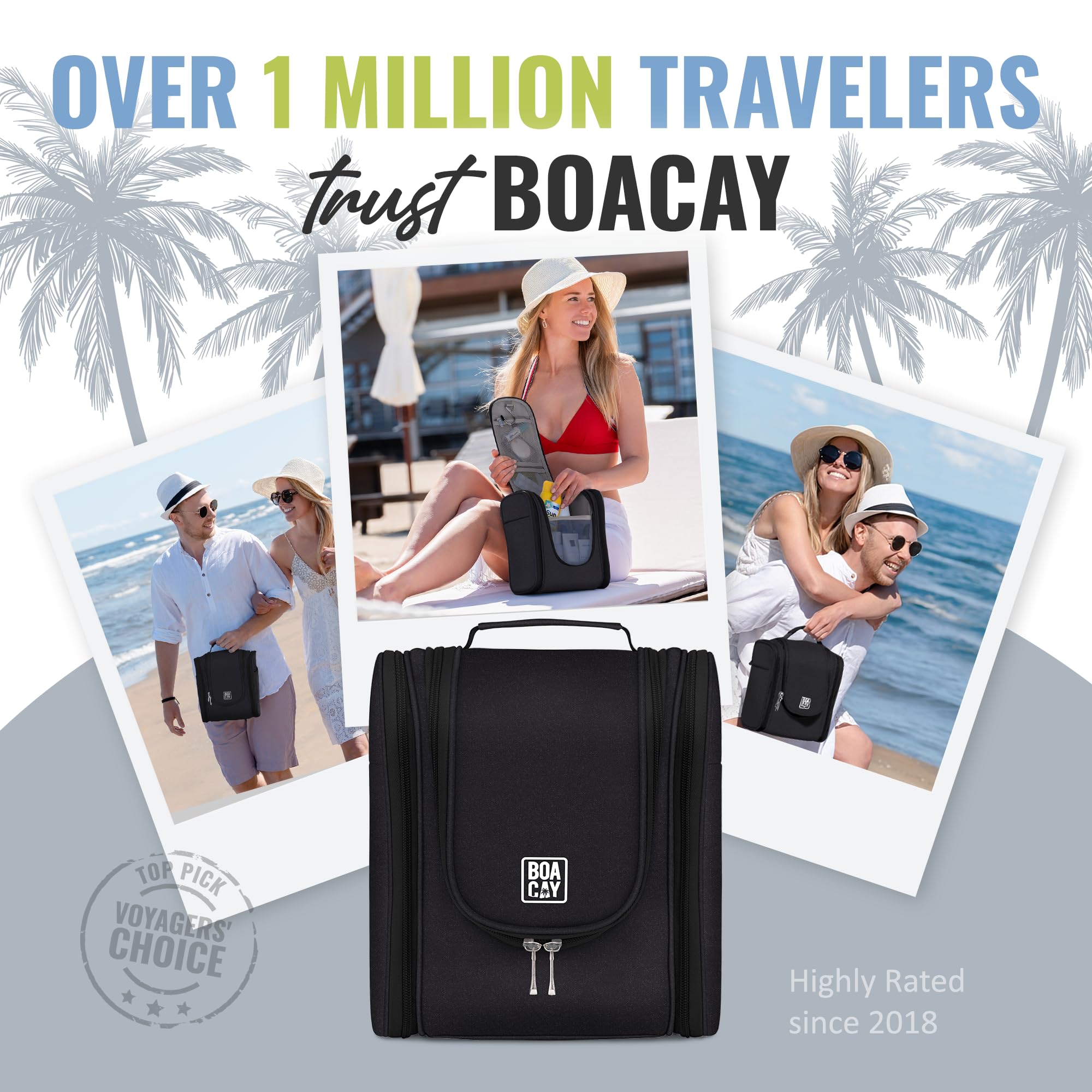 BOACAY Hanging Travel Toiletry Bag for Women & Men - Waterproof Makeup Organizer with Multiple Pockets - Perfect Cosmetic & Shower Essentials Storage for Bathroom, Camping, Gym & Business Trips