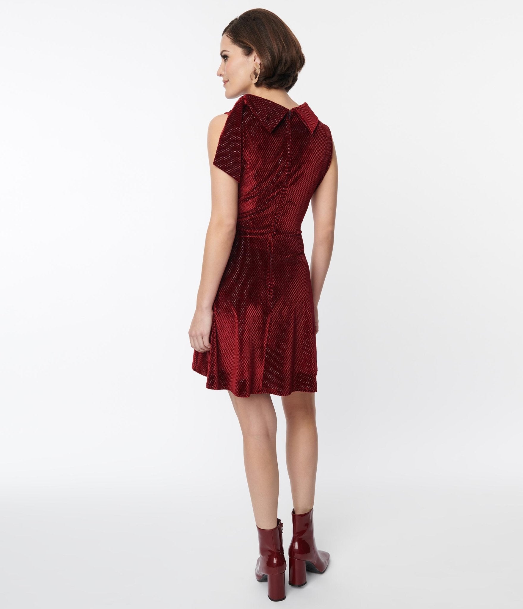 Smak Parlour Ruby Red Mock Neck Fit & Flare Dress - Women's Elegant Party Cocktail Dress for Evening Events, Weddings & Special Occasions