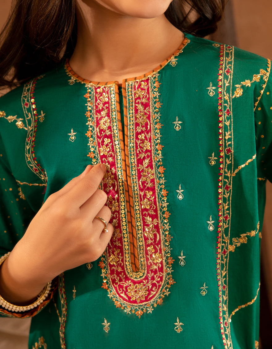 Premium Cotton Lawn Green Stitched Suit by J. Junaid Jamshed - Elegant Formal Wear for Weddings, Office & Special Occasions