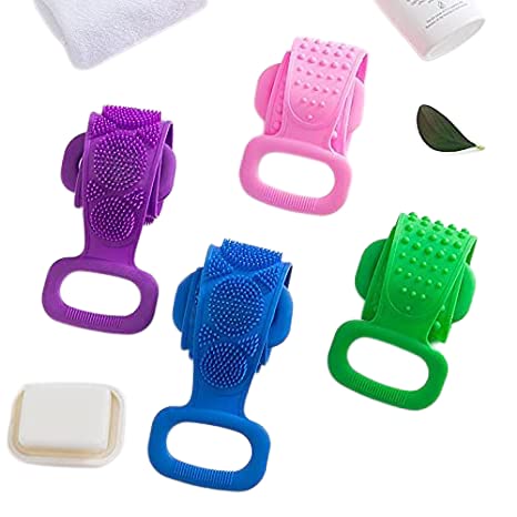 Hriman Silicone Back Scrubber - Double Sided Exfoliating Bath Belt for Men & Women - Body Wash Brush with Massage Bristles - Dead Skin Remover & Body Cleanser - Perfect for Shower, Spa & Home Bathing