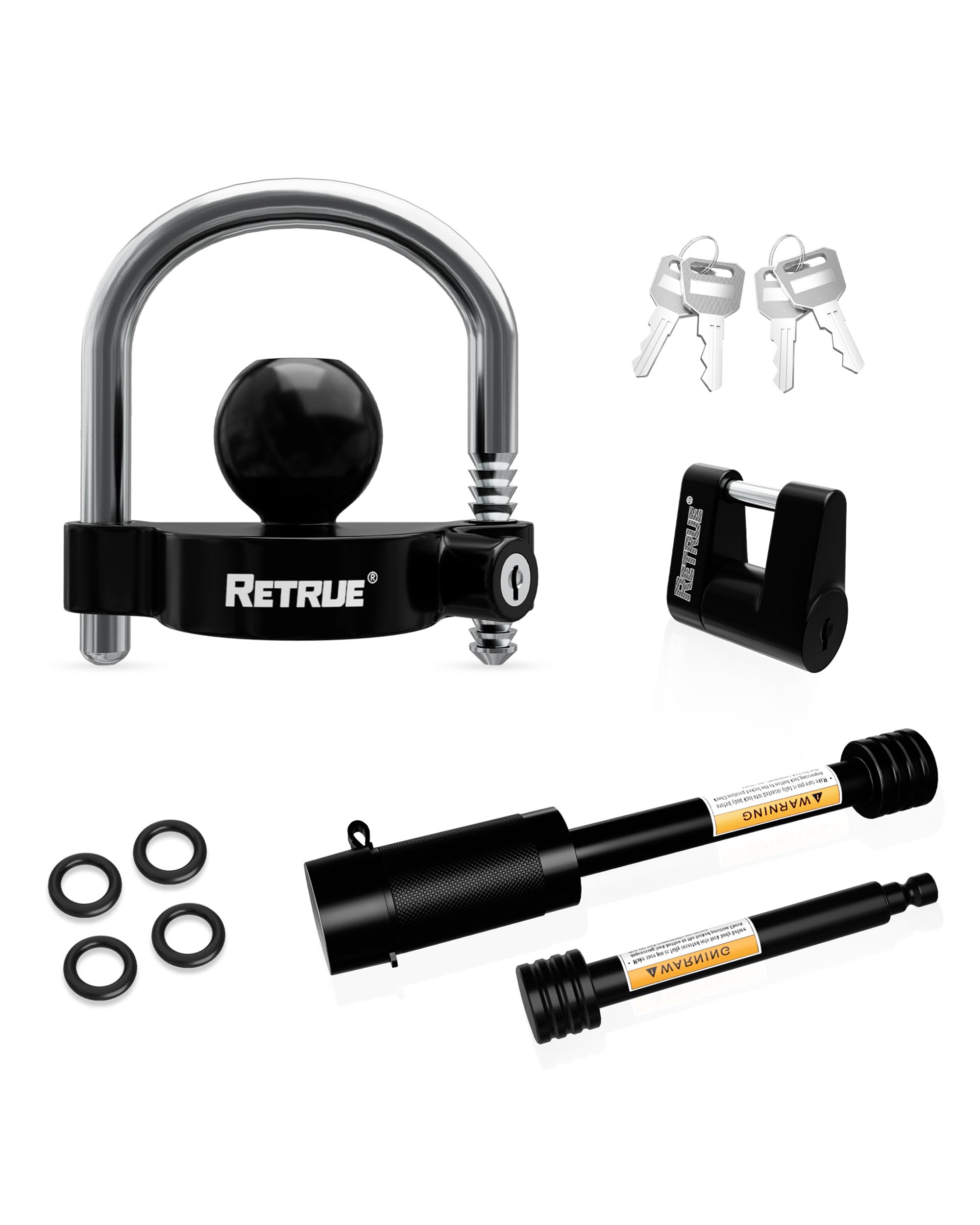 Keyed Alike Trailer Lock Set - Universal Coupler Lock, Dual Hitch Receiver Pin Lock & Trailer Tongue Lock - Heavy Duty Black Security Kit for Towing & Storage | Perfect for Trailers, Boats, RVs & Campers