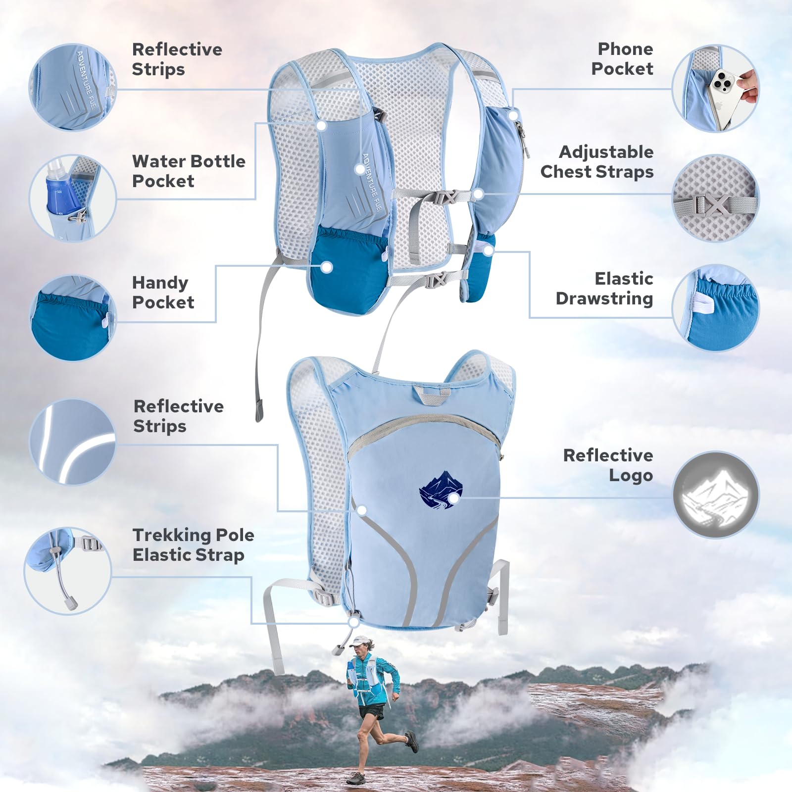 Lightweight Adjustable Hydration Backpack for Women & Men - 500ml TPU Soft Flask, Breathable Reflective Running Vest with Large Capacity for Marathon, Cycling, Hiking | Perfect for Outdoor Sports & Fitness Activities