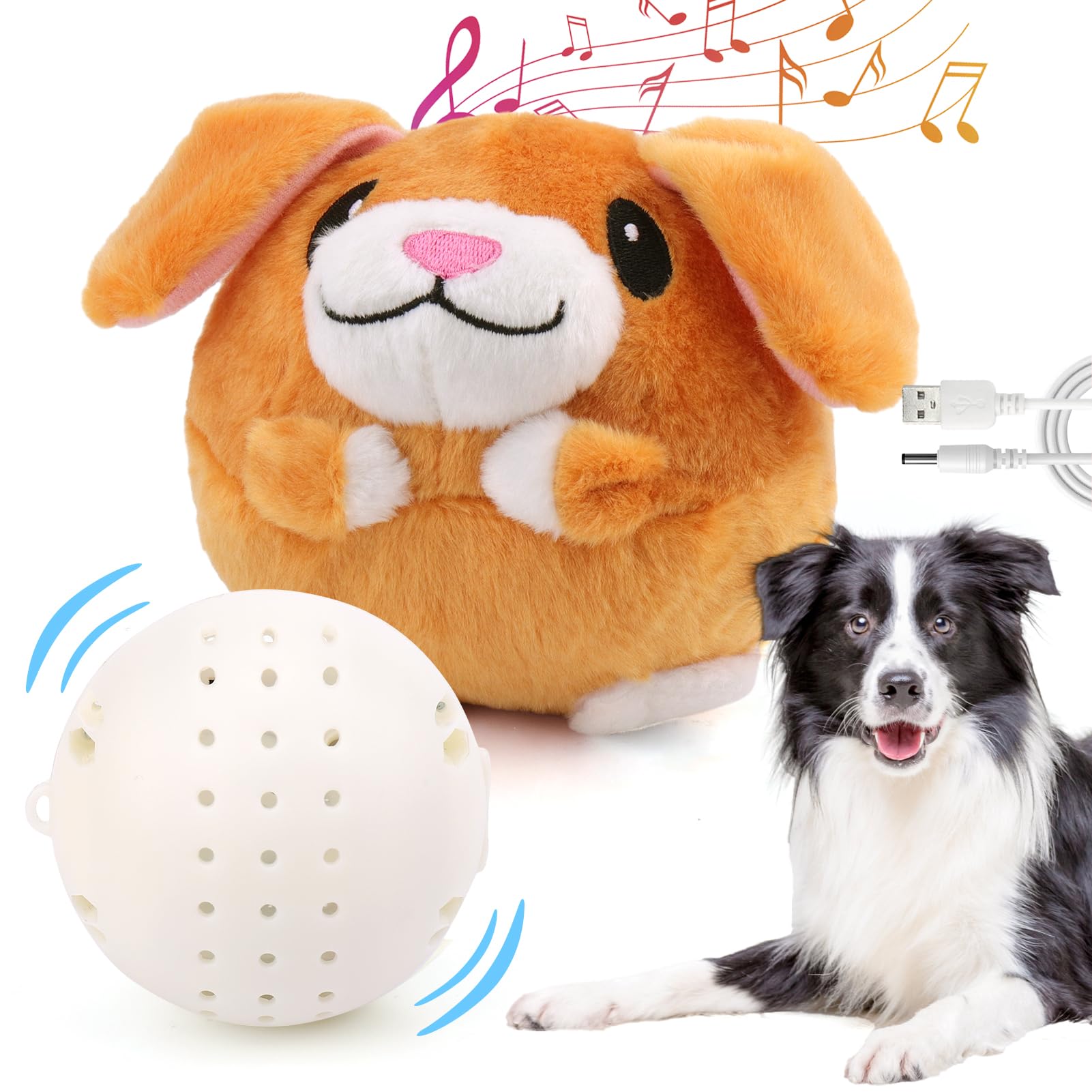 Interactive Dog Toys for Small Medium Large Dogs - Squeaky Moving Ball with Chewable Plush Cover & Music, Active Pet Plush Toy for Chasing & Playtime (Little Dog Pattern) - Perfect for Indoor Exercise, Training & Boredom Relief