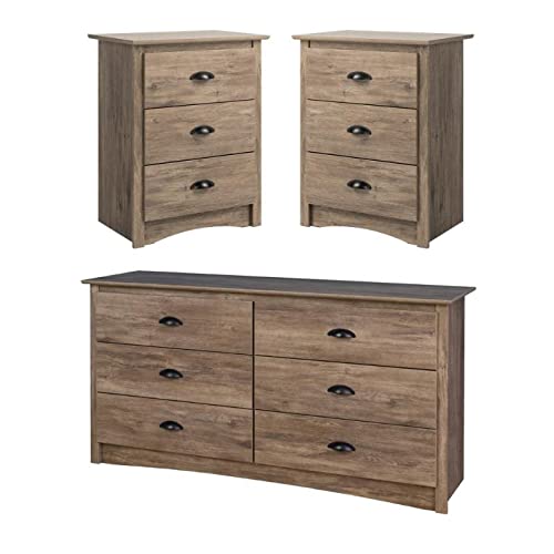 Home Square 3-Piece Bedroom Furniture Set - 2 Nightstands with 3 Drawers & 6-Drawer Dresser for Master Bedroom, Guest Room Storage Solution
