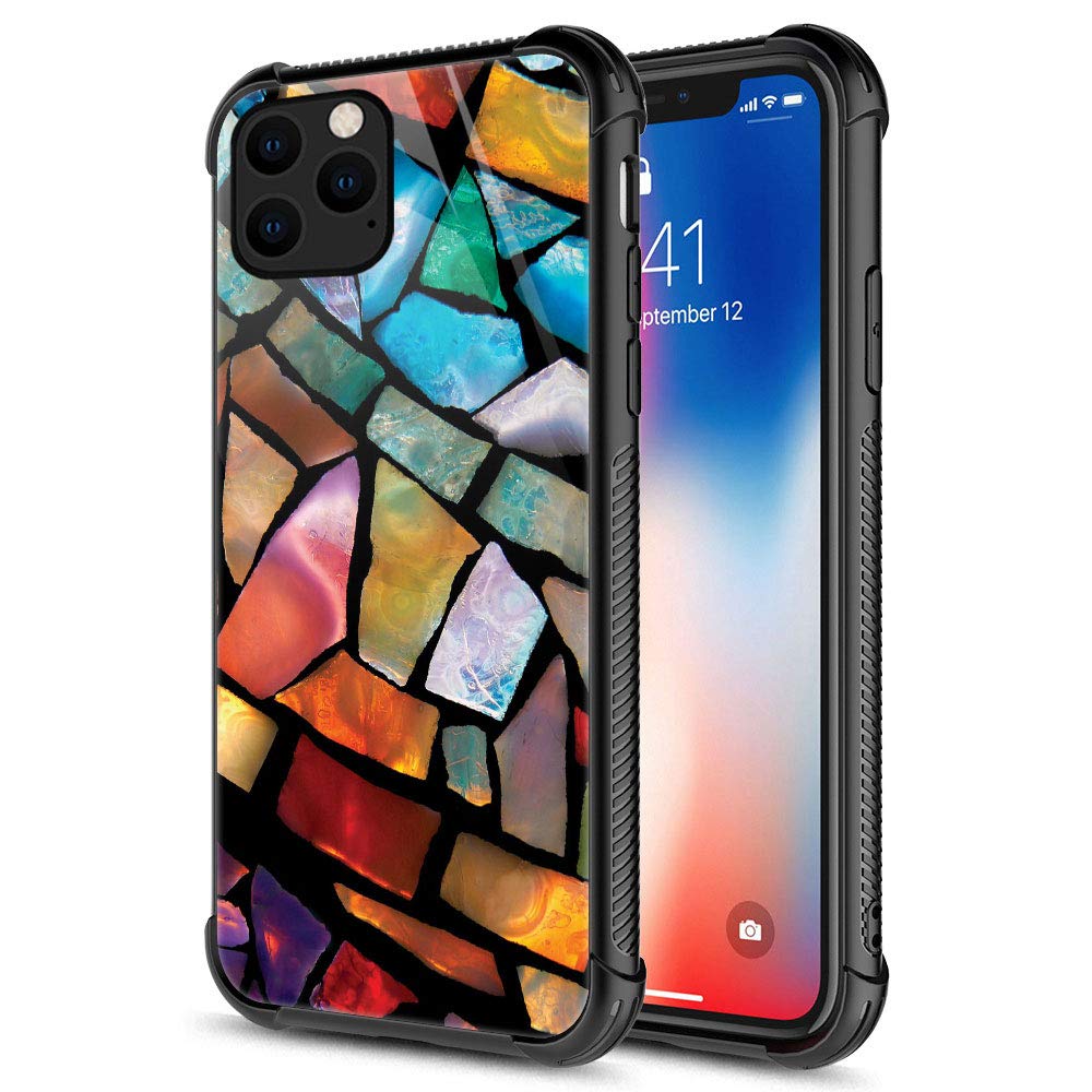 Stained Glass Mosaic iPhone 11 Pro Max Case - Tempered Glass Back & Soft Silicone TPU Shockproof Protective Cover | Perfect for Parties, Festivals & Everyday Use