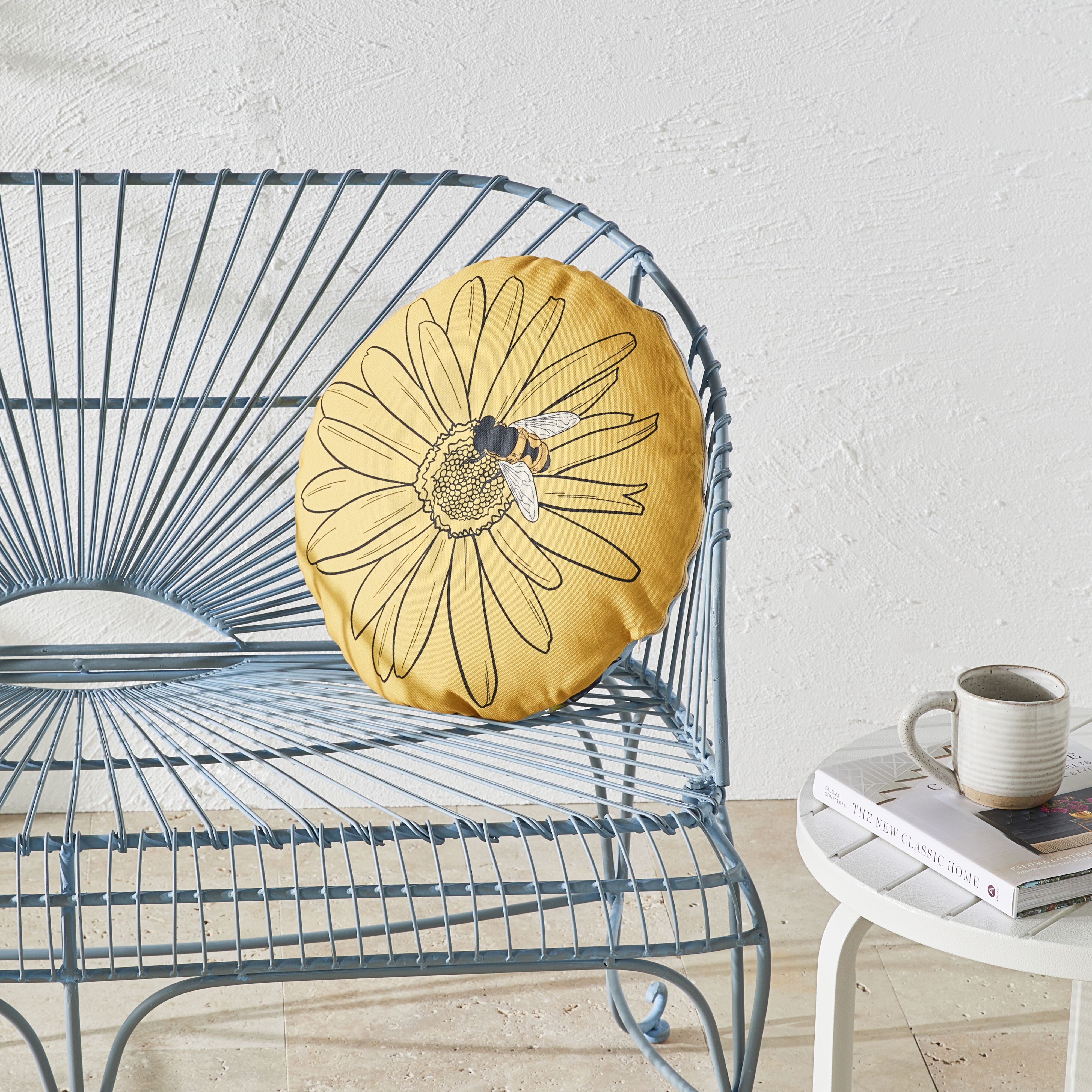 Aruba Busy Bee Round Cushion 45cm - Soft Decorative Throw Pillow for Sofa, Bed, Nursery - Perfect for Home Decor, Living Room & Baby Room