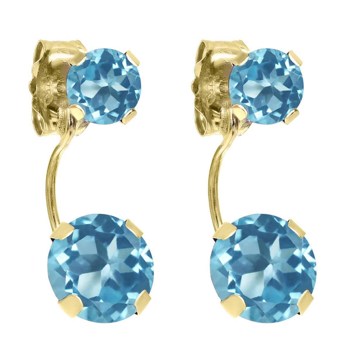 2.66 Ct Round Swiss Blue Topaz 14K Yellow Gold Earrings for Women – Gem Stone King | Elegant Stud Earrings for Weddings, Parties & Everyday Wear