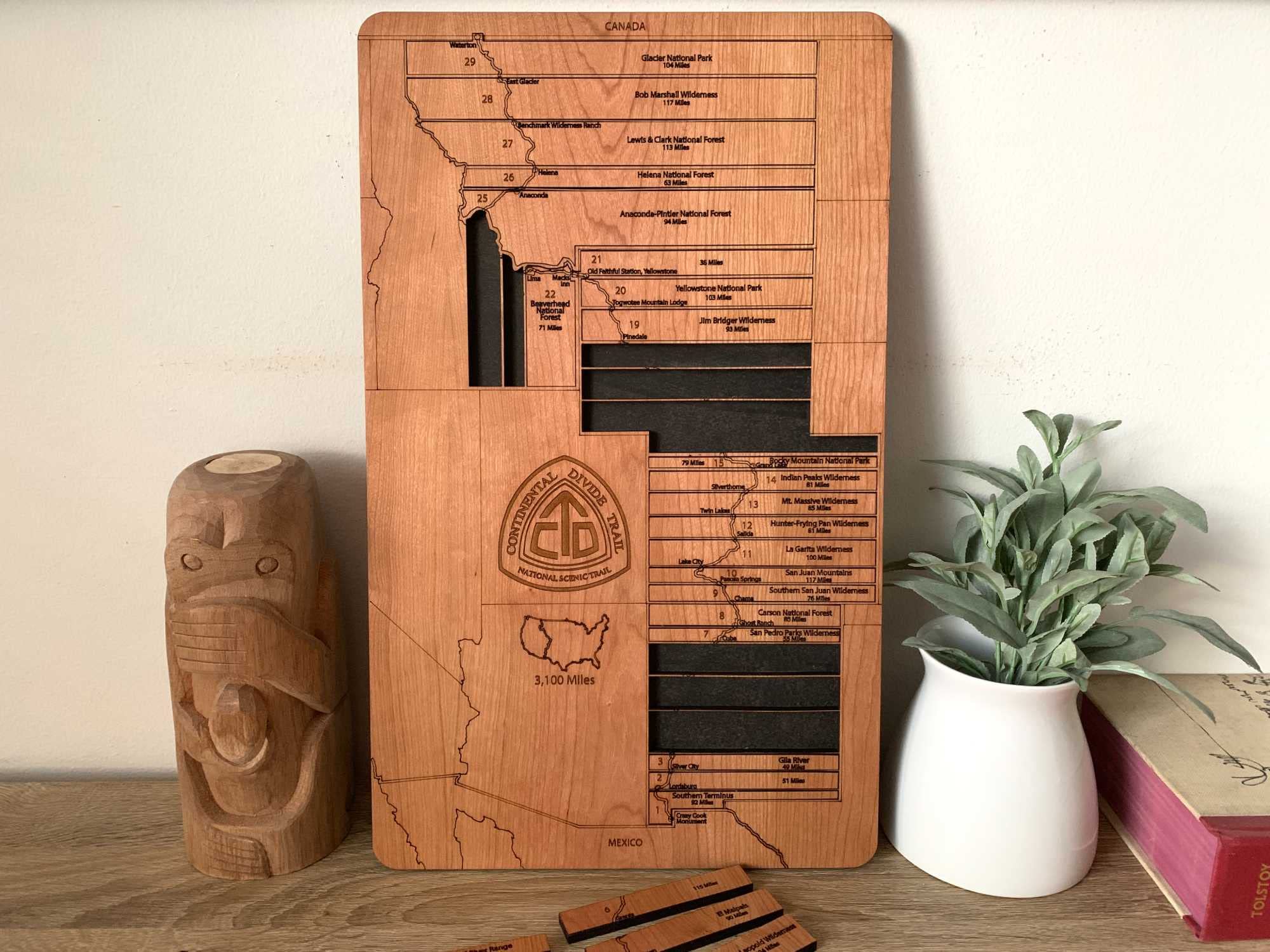 CDT Section Hiker Continental Divide Trail Wooden Map Sign - White Oak Thru Hiking Board for Trail Tracking | Perfect for Hiking Enthusiasts, Backpacking Decor & Adventure Gifts