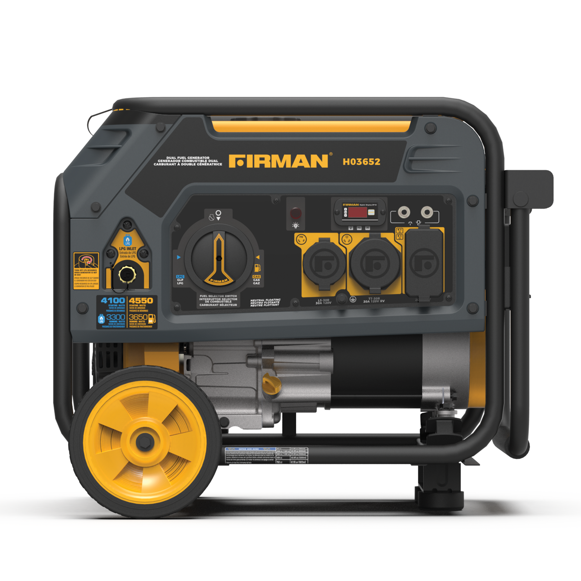 3650W Dual Fuel Portable Generator with Recoil Start - Gas & Propane Powered for Camping, RV, Home Backup & Outdoor Power Needs