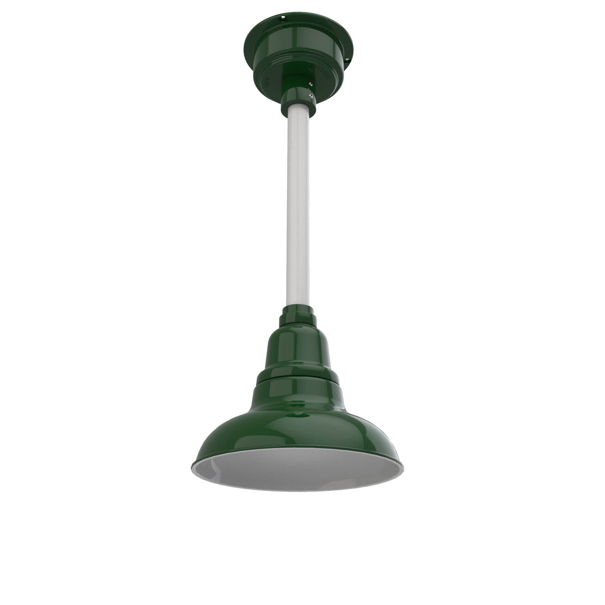 Vintage Green 8 Inch Dahlia LED Pendant Barn Light with White Down Rod - Farmhouse Kitchen Island Lighting, Restaurant Cafe Decor, Industrial Style Ceiling Fixture