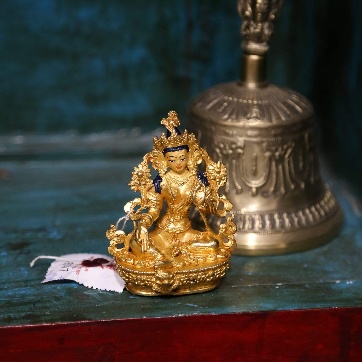 Green Tara Small Golden Statue - Handcrafted Buddhist Deity Figurine for Home Altar, Meditation & Spiritual Decor | Perfect for Prayer, Yoga Spaces & Gift Giving