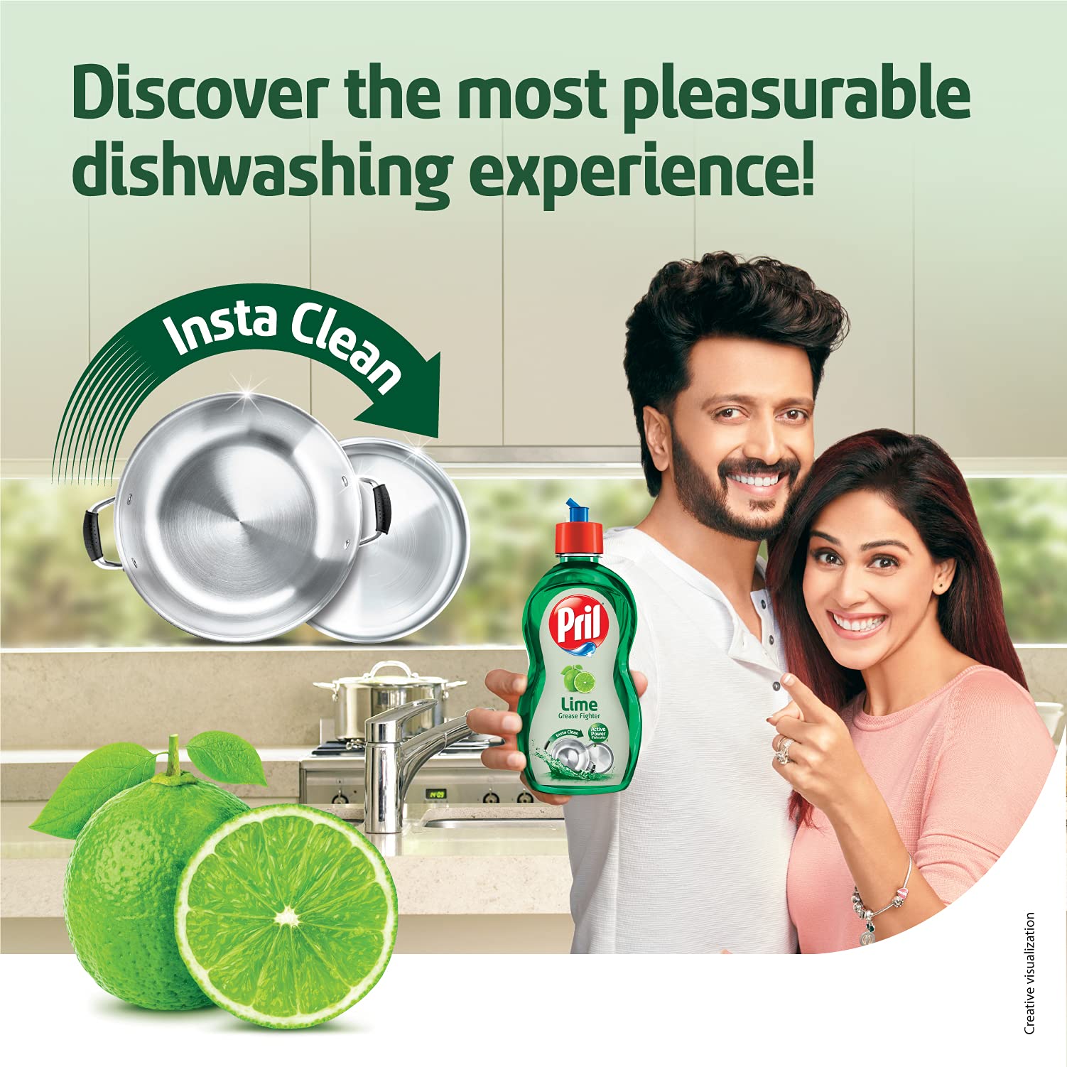 Pril Lime Liquid Dishwashing Gel - 750ml | Powerful Grease Cutting Dish Soap with German Technology | No Residue Formula | Safe for All Cookware & Utensils | Perfect for Kitchen, Restaurant & Dishwashing Needs