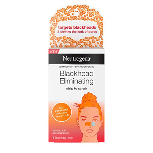 Neutrogena Blackhead Eliminating Pore Strips with Salicylic Acid - Oil-Free, Non-Comedogenic Facial Cleanser for Acne Treatment - Gentle Exfoliating Scrub - 6 Count - Perfect for Deep Cleansing & Blackhead Removal at Home
