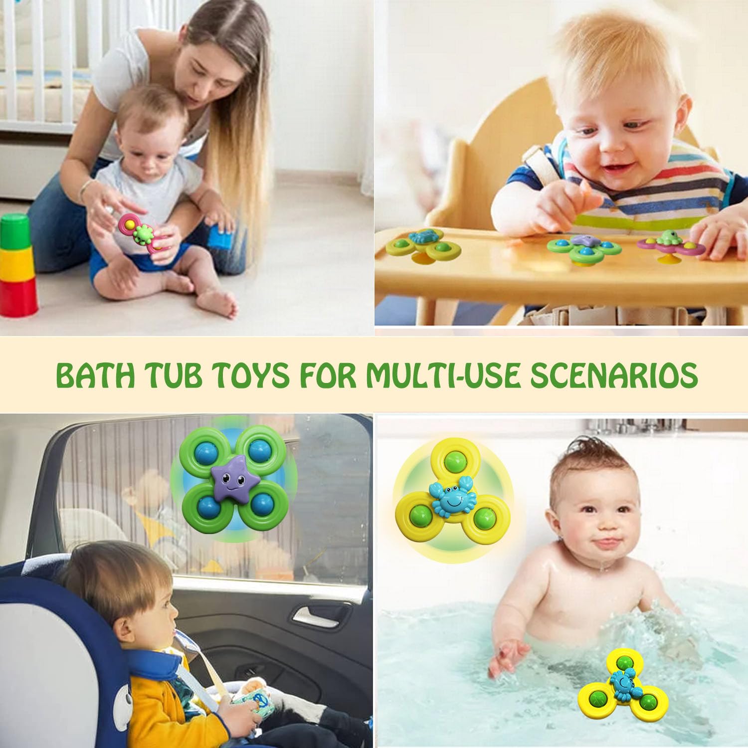 3PCS Suction Cup Spinner Toys for Toddlers - Sensory Bath Toys for Kids Ages 3+ | Fun Ocean-Themed Spinning Tops for Boys & Girls | Perfect Birthday Gift for 3 Year Olds | Great for Bathtime Play & Stress Relief