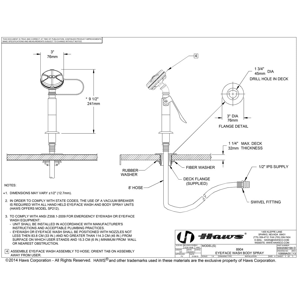 Haws 8904 AXION MSR Counter Mount Eyewash Station with Drench Hose - Emergency Eye Wash Solution for Laboratories, Workshops & Industrial Safety Use