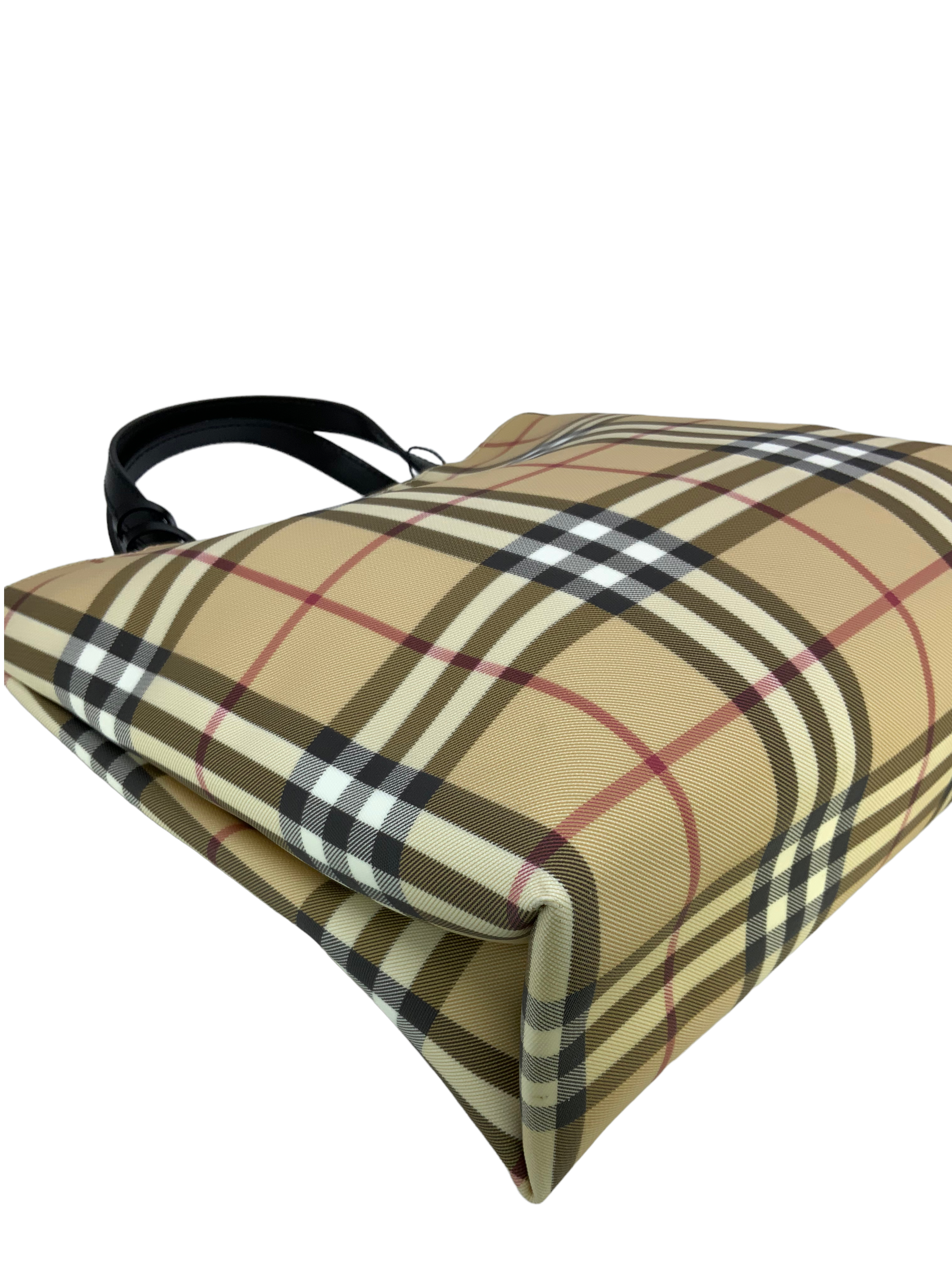 Burberry Haymarket Check Coated Canvas Medium Tote Bag for Women - Luxury Designer Handbag for Work, Travel & Everyday Use