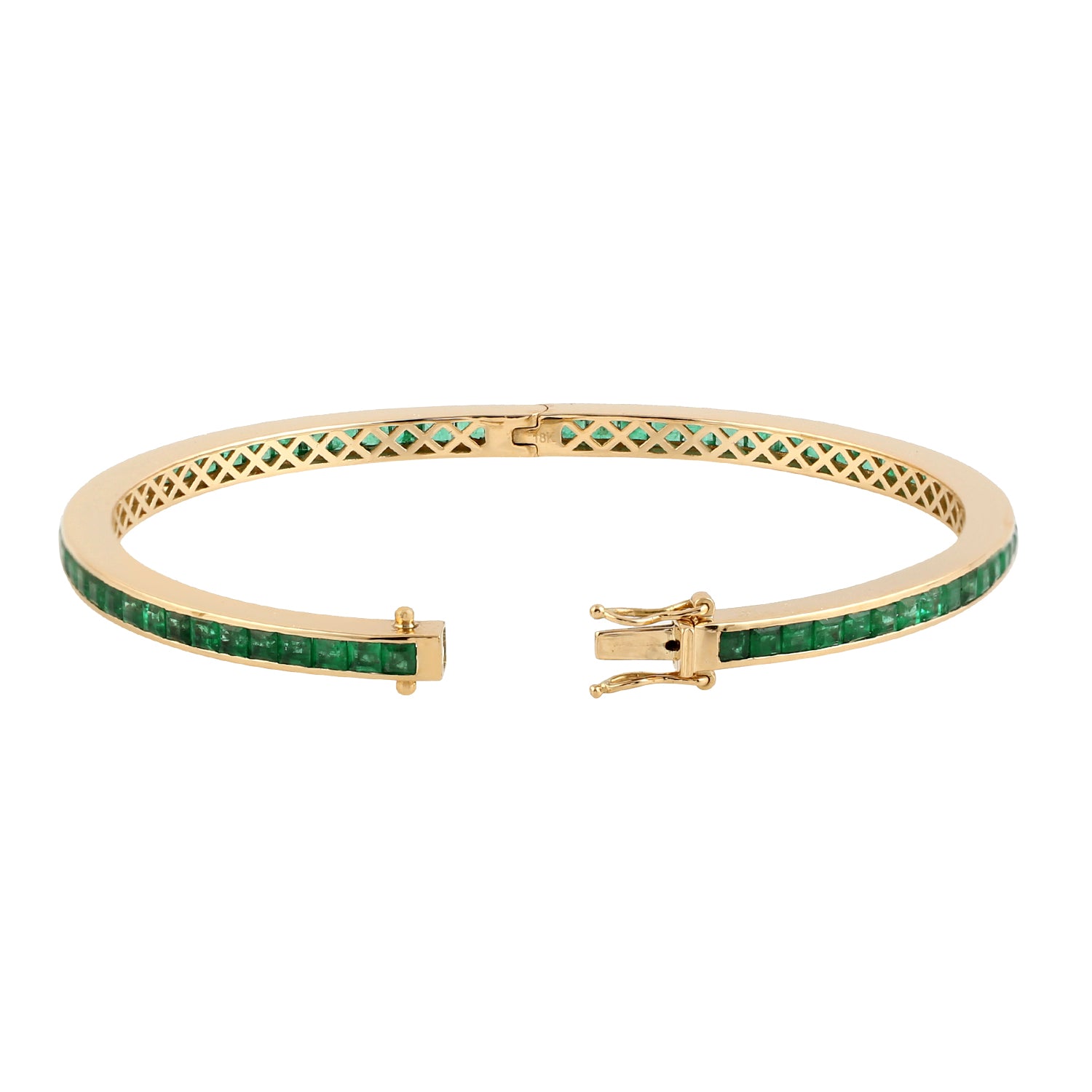 18K Yellow Gold Channel Set Emerald Bangle Bracelet for Women - Elegant Jewelry Gift for Her, Perfect for Weddings, Anniversaries & Special Occasions
