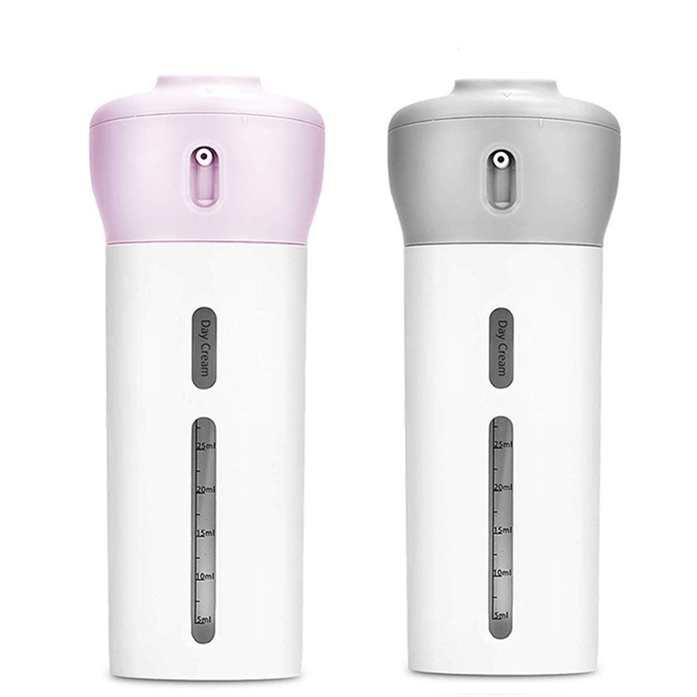 2-Pack 4-in-1 Travel Toiletry Bottles Set - Leakproof TSA Approved Shampoo, Lotion & Gel Containers for Body Wash, Liquid & Cream (Grey & Pink) - Perfect for Air Travel, Camping & Gym Essentials