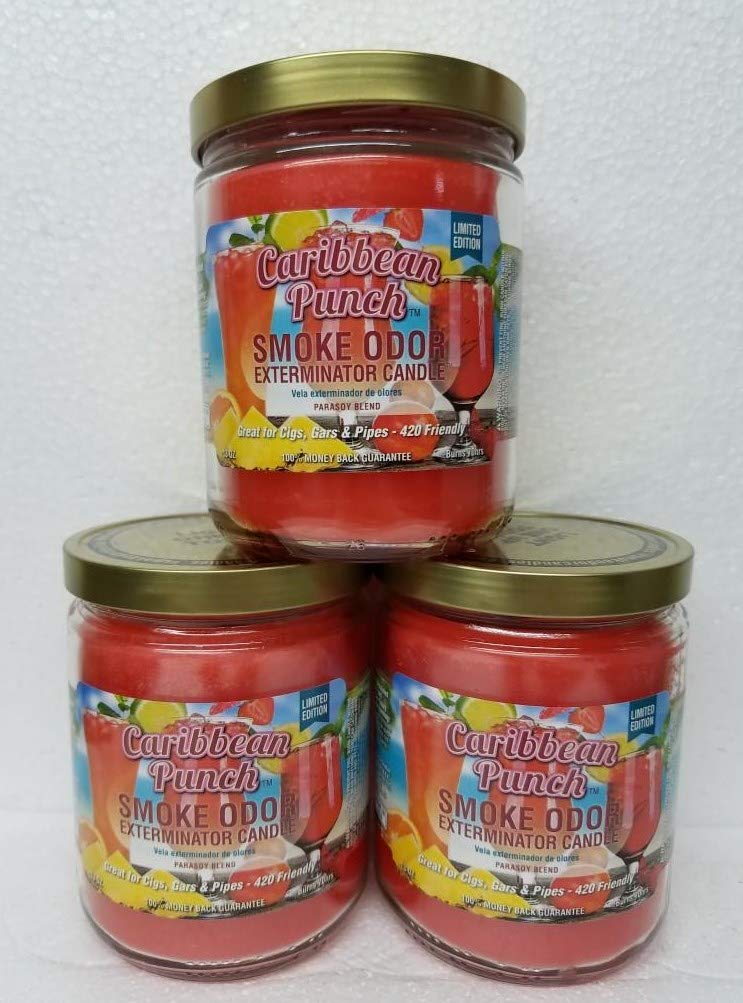 Smoke Odor Eliminator Candle - 13oz Caribbean Punch Scent (3-Pack) | Home Air Freshener for Kitchen, Bathroom & Living Room