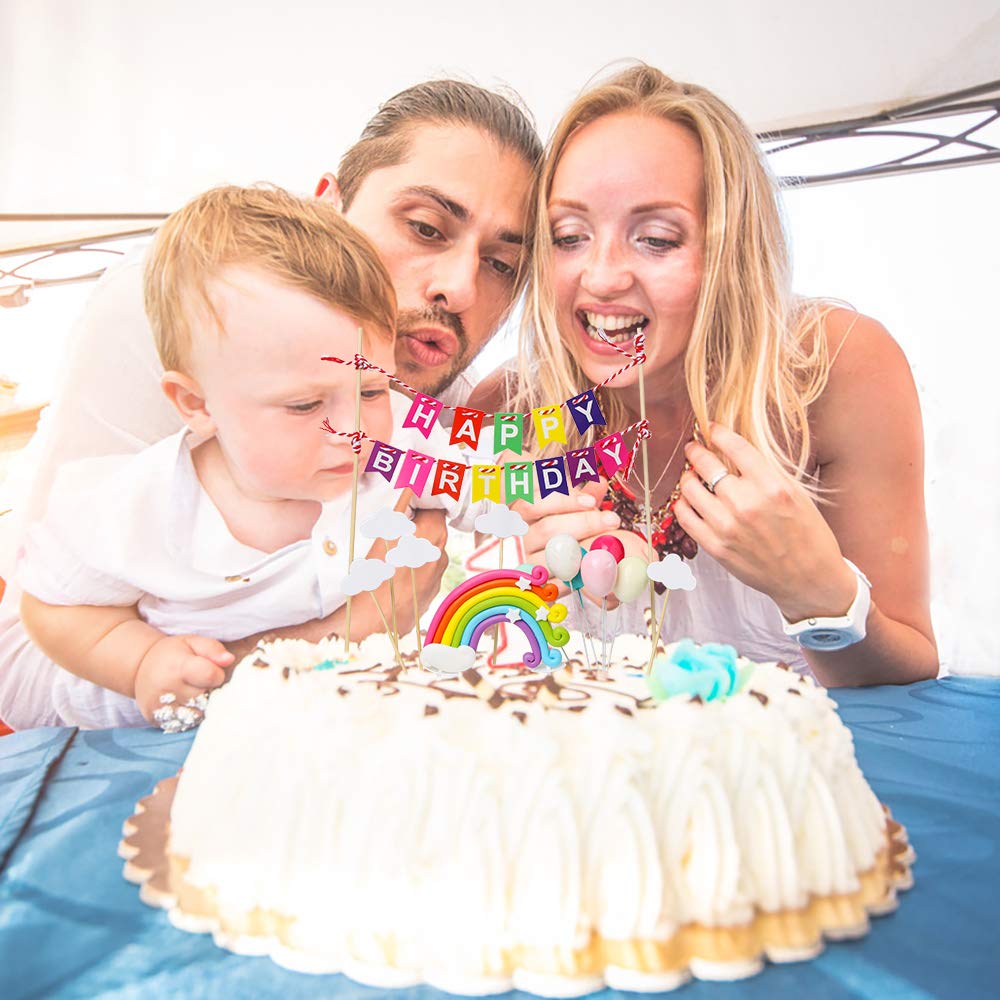 VEYLIN 13-Piece Rainbow Cloud Cake Topper Kit - Happy Birthday Cake Decorations for Kids, Baby Showers & Parties | Perfect for Birthday Cakes, Cupcakes & Dessert Table Displays