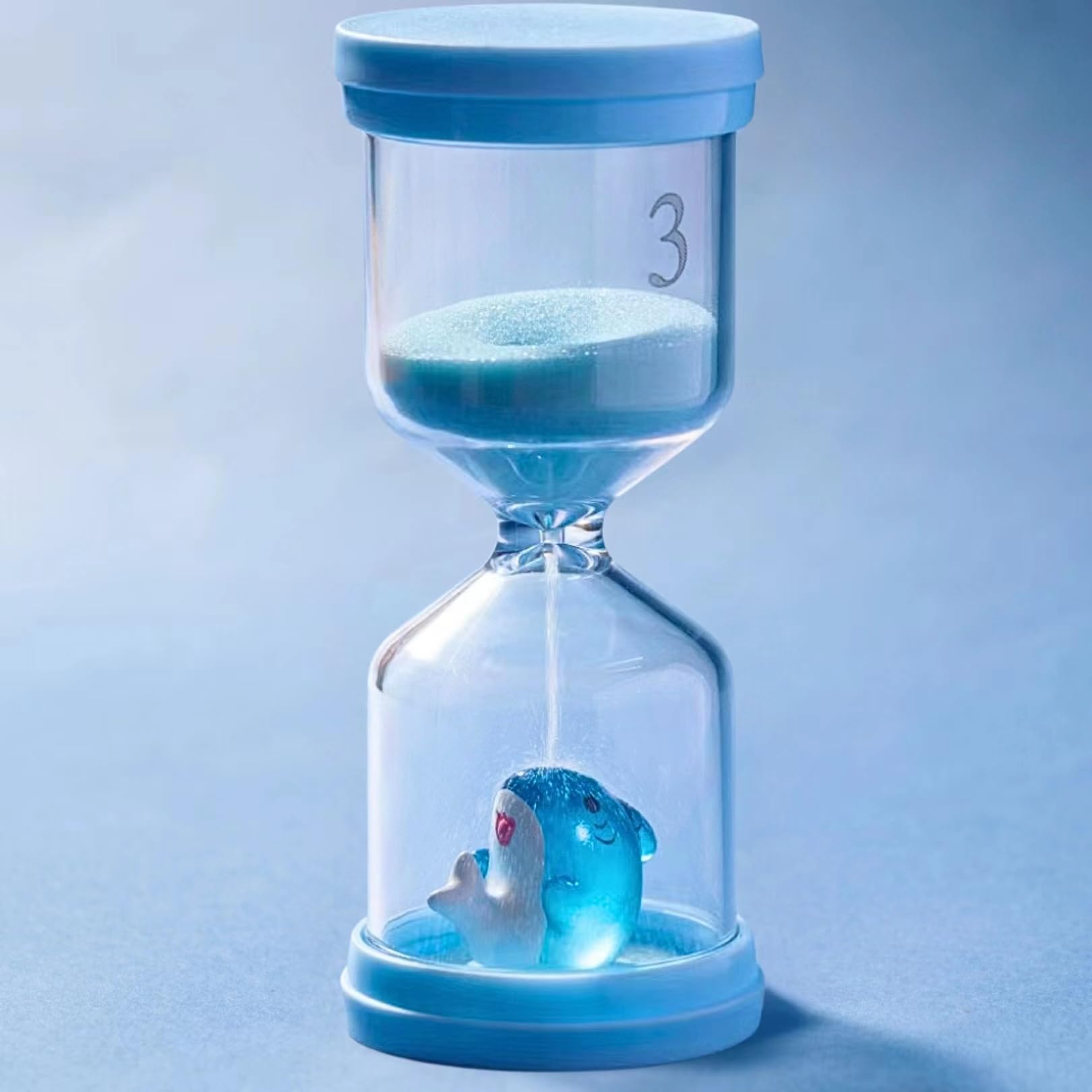 Unbreakable 3-Minute Plastic Hourglass for Kids - Shark in Blue Macaron Color, Fun Toothbrush Timer | Perfect for Bathroom, Kids' Dental Care & Learning Time Management