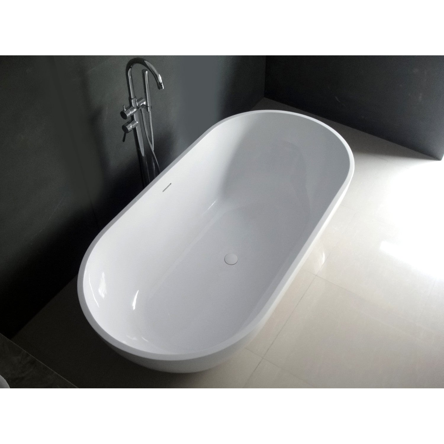 Arcticstone 70 Inch Freestanding Oval Bathtub - Matte White Solid Surface Double Ended Soaking Tub with Drain | Perfect for Luxury Bathrooms & Spa Retreats