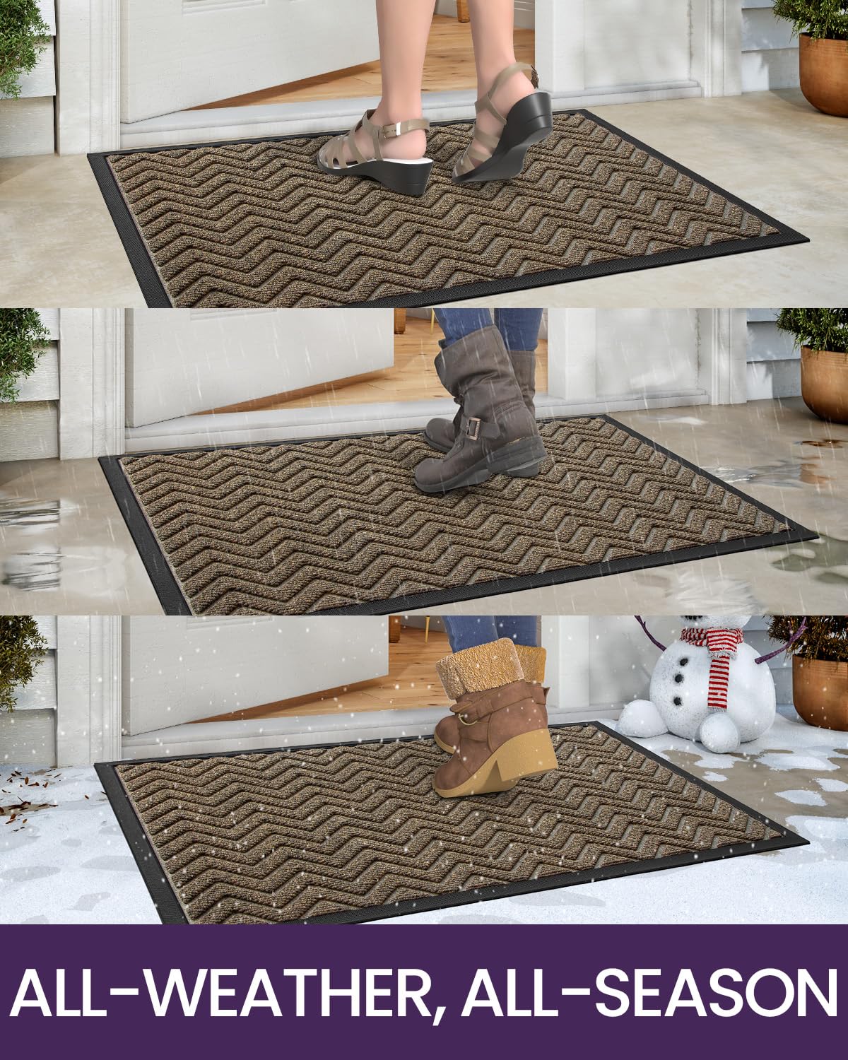 DEXI Heavy Duty Rubber Backed Doormat for Front Door - 4x2 Feet, Stain & Fade Resistant, Low-Profile Easy Clean Entryway Floor Mat in Chevron Dark Brown - Perfect for Outdoor/Indoor Use at Home, Office, or Apartment Entrance