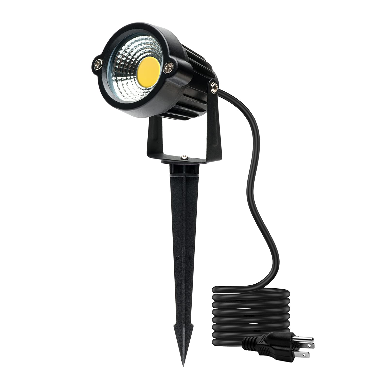 5W 3000K Warm White LED Landscape Spot Lights - Waterproof Outdoor Garden Lighting with Spiked Stand for Yard, Lawn, House Decoration | Perfect for Pathway, Tree Uplighting & Architectural Accents | US 3-Prong Plug (1 Light)