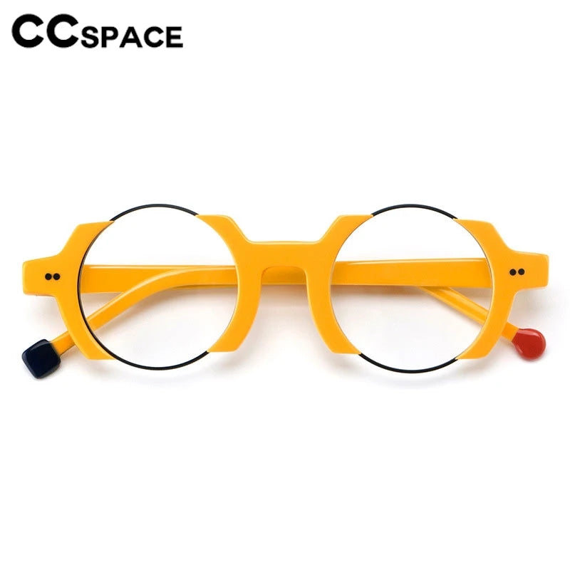 CCspace Unisex Semi-Rim Round Acetate Eyeglasses Frame 301778 - Lightweight & Durable for Reading, Work & Fashion